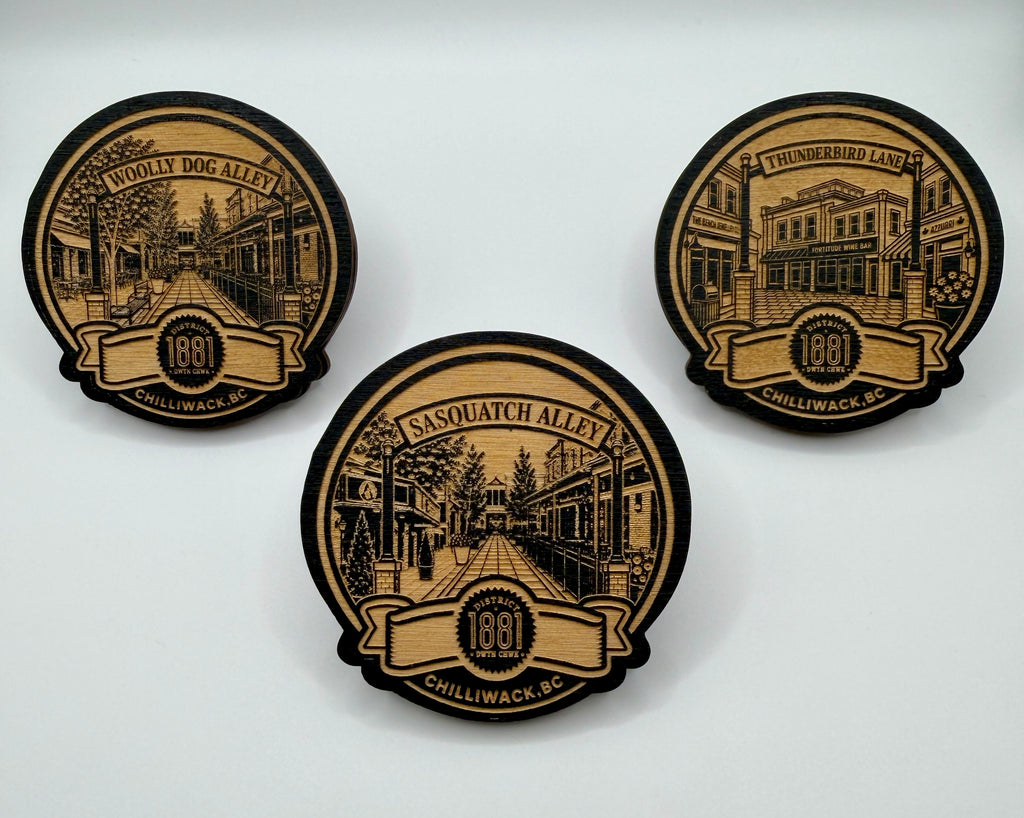 District 1881 Keepsake Magnet – Chilliwack, BC

(Variants: Sasquatch Alley, Woolly Dog Alley, Thunderbird Lane)