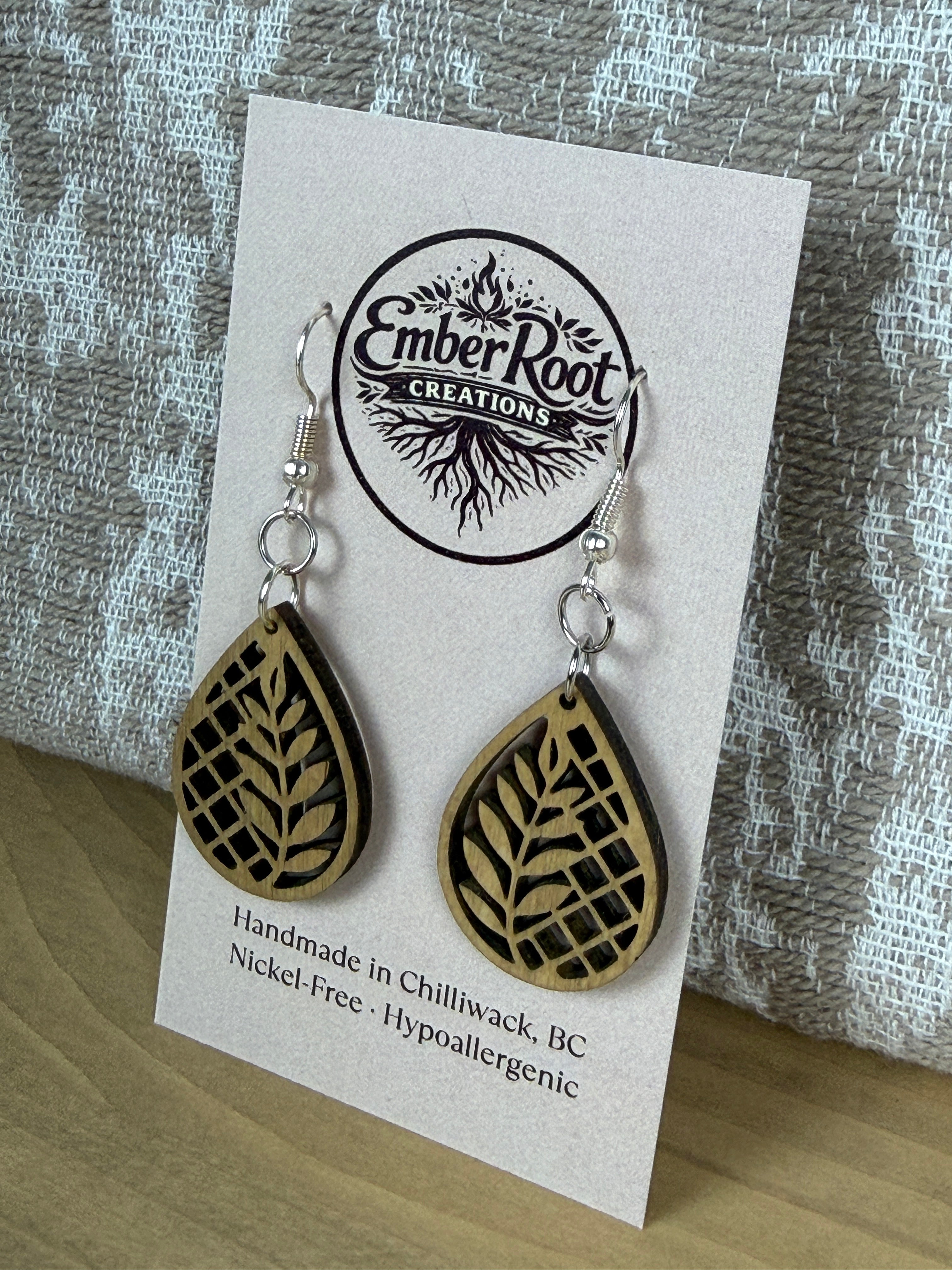 Botanical Wood Earrings: Fern | Light, Dark & Green Stain | Gold or Silver Hardware