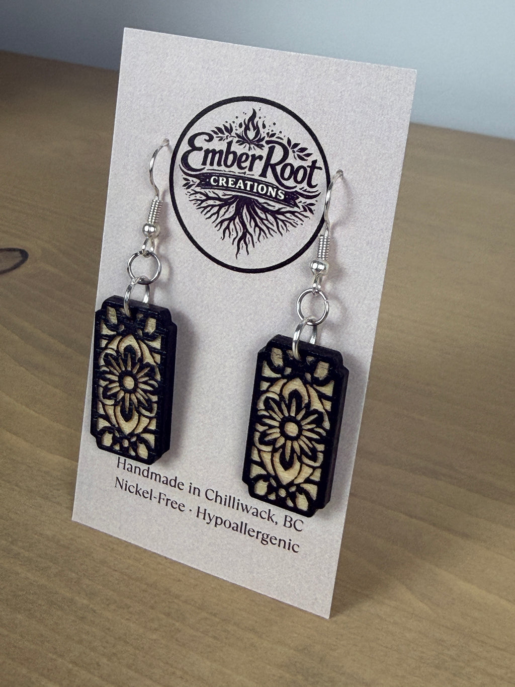 Garden Lattice Wood Earrings