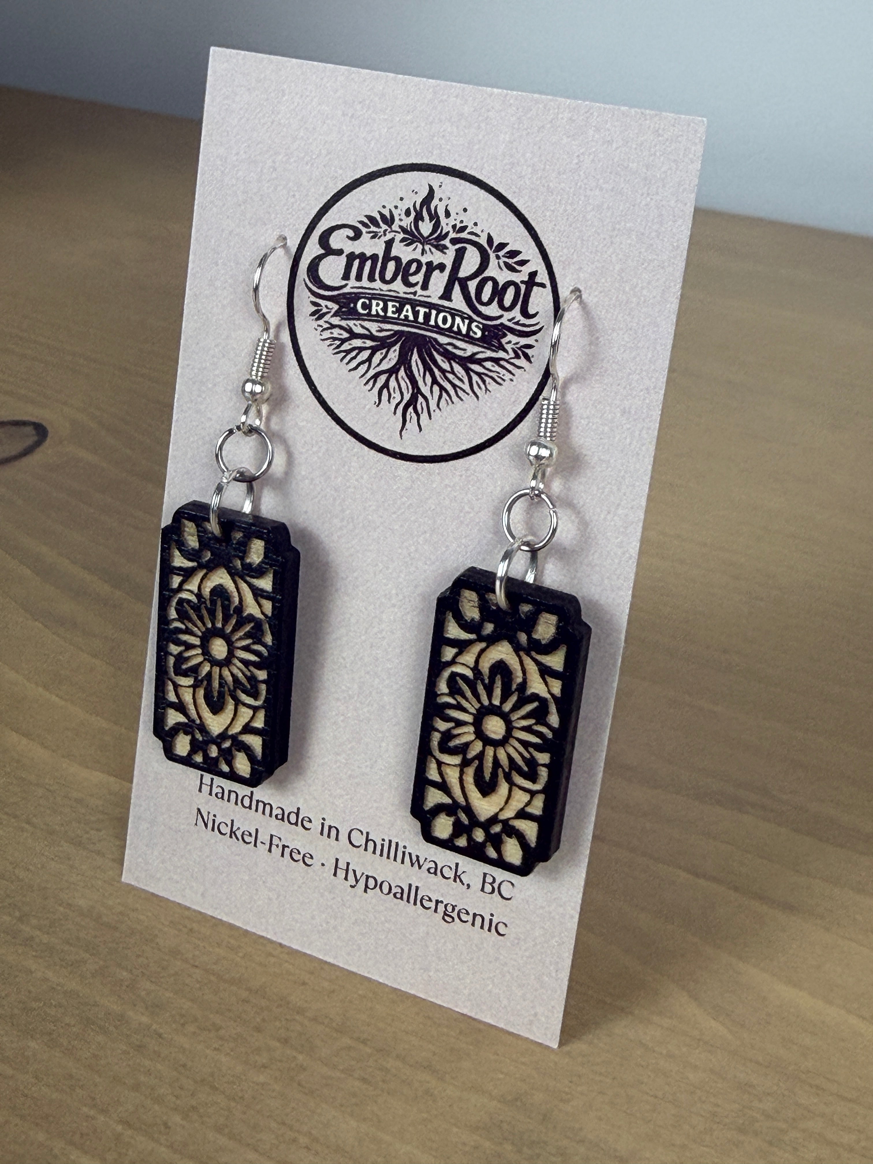 Garden Lattice Wood Earrings