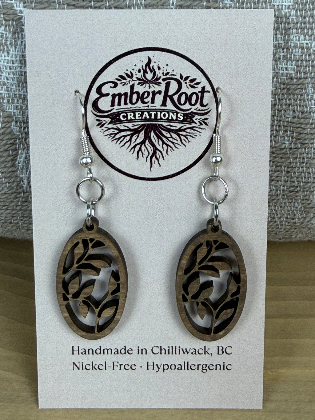 Botanical Wood Earrings: Sprig | Light, Dark & Green Stain | Gold or Silver Hardware