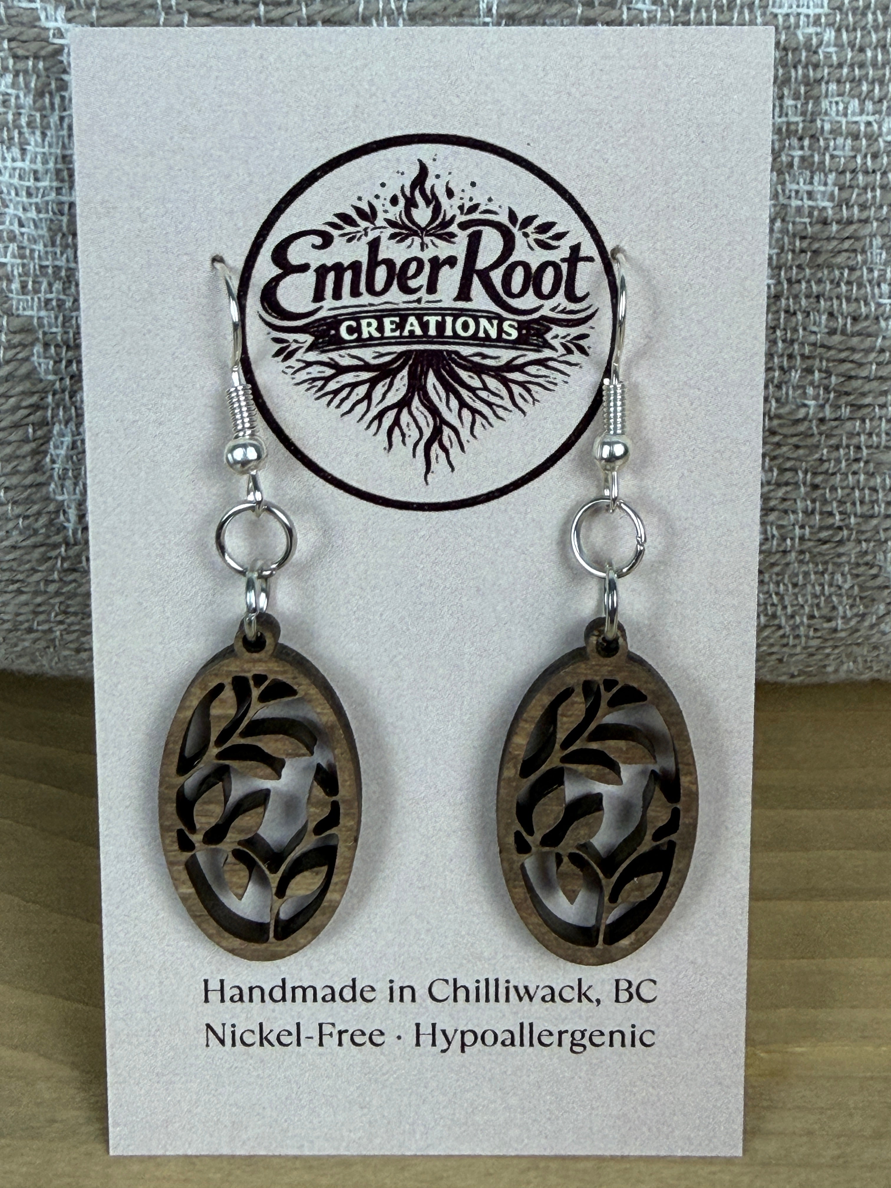 Botanical Wood Earrings: Sprig | Light, Dark & Green Stain | Gold or Silver Hardware