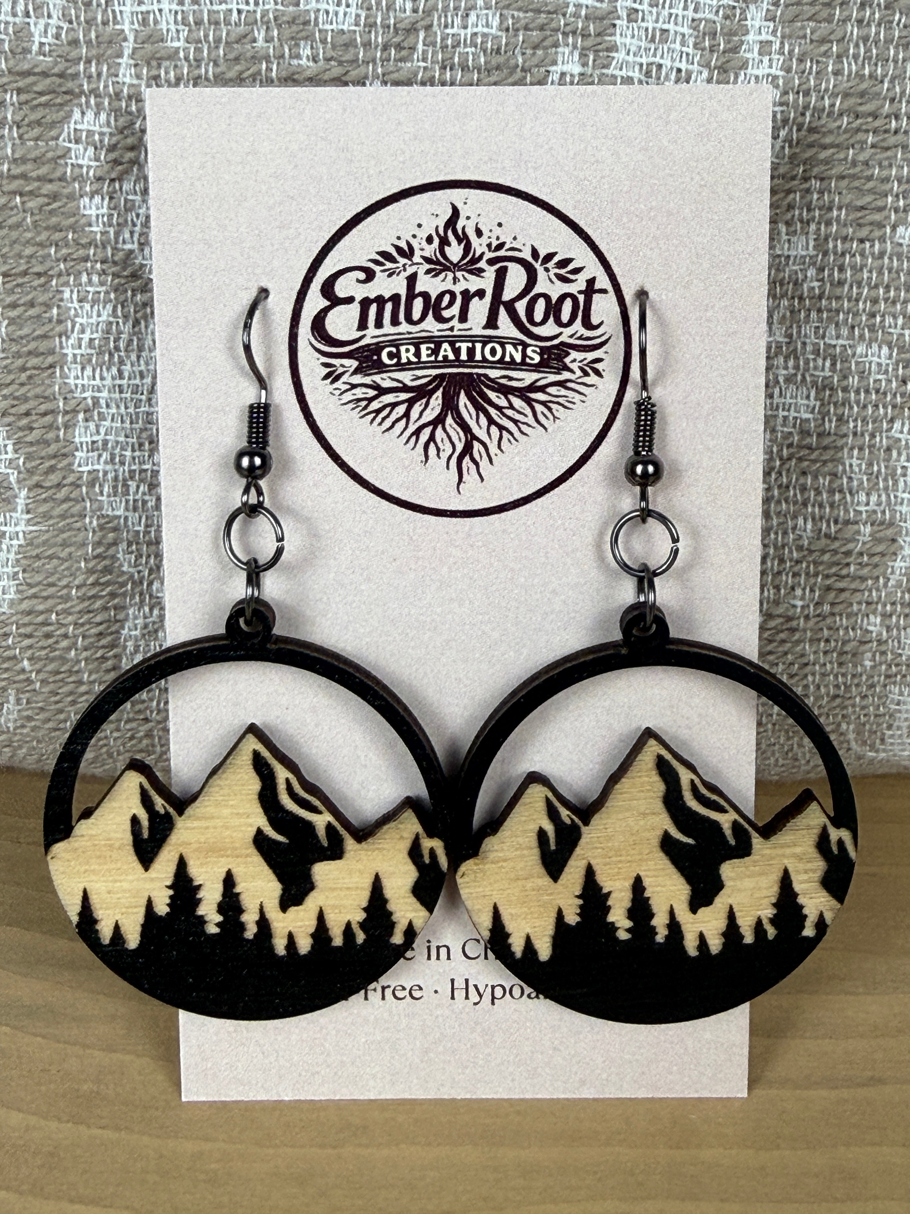 Mountain Silhouette Wood Hoop Earrings