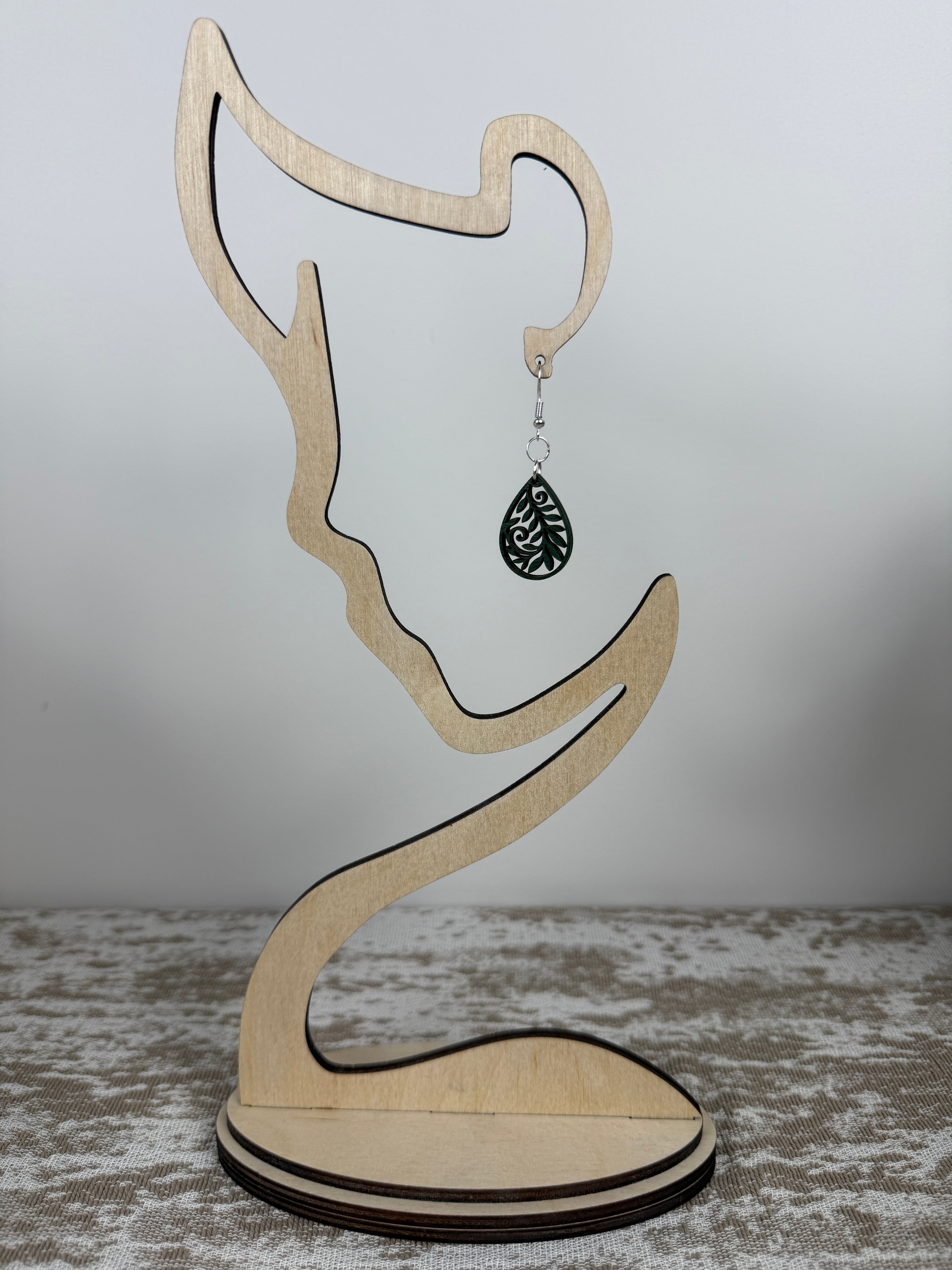 Botanical Wood Earrings: Petal | Light, Dark & Green Stain | Gold or Silver Hardware