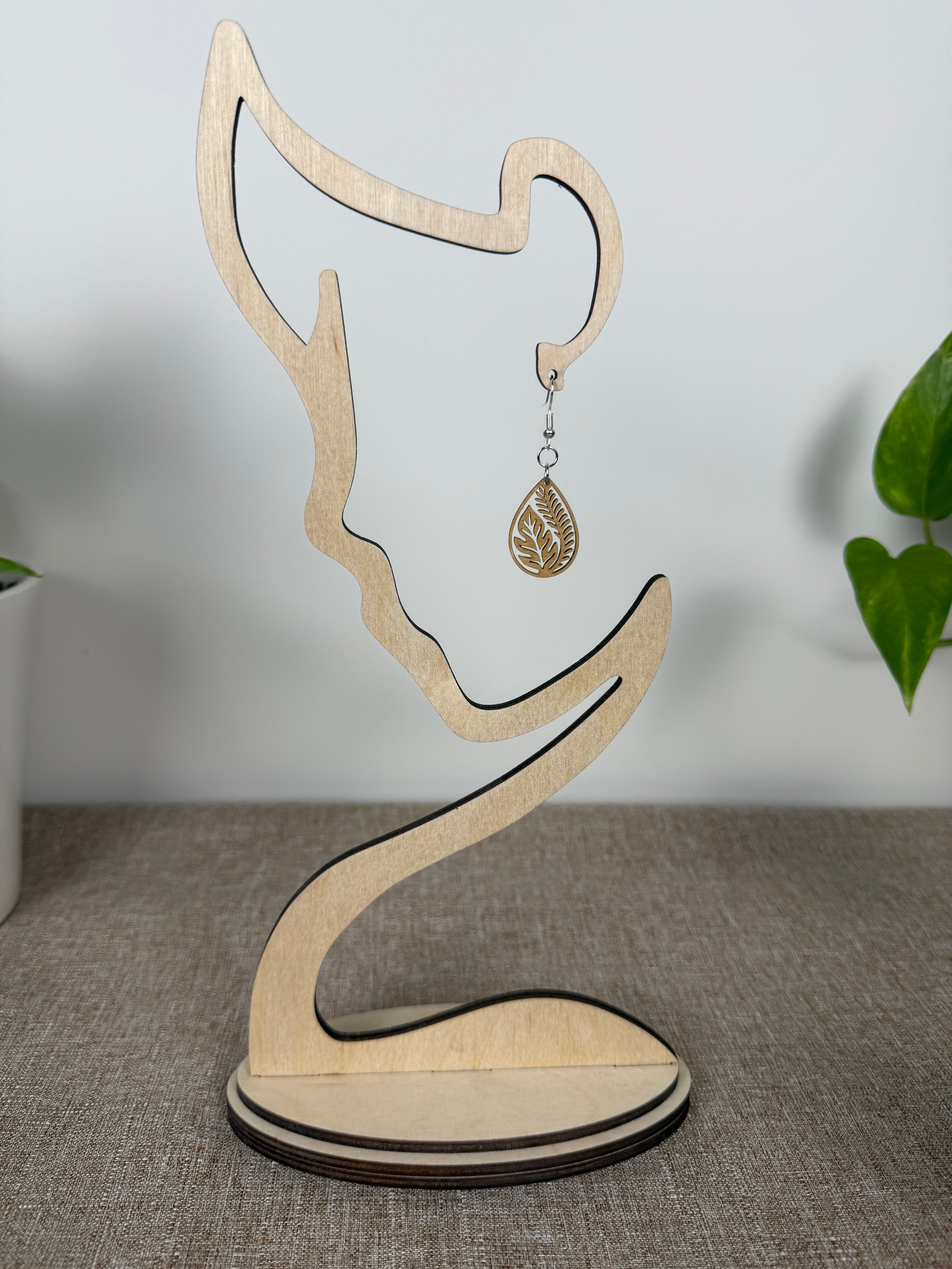 Botanical Wood Earrings: Ficus | Light, Dark & Green Stain | Gold or Silver Hardware