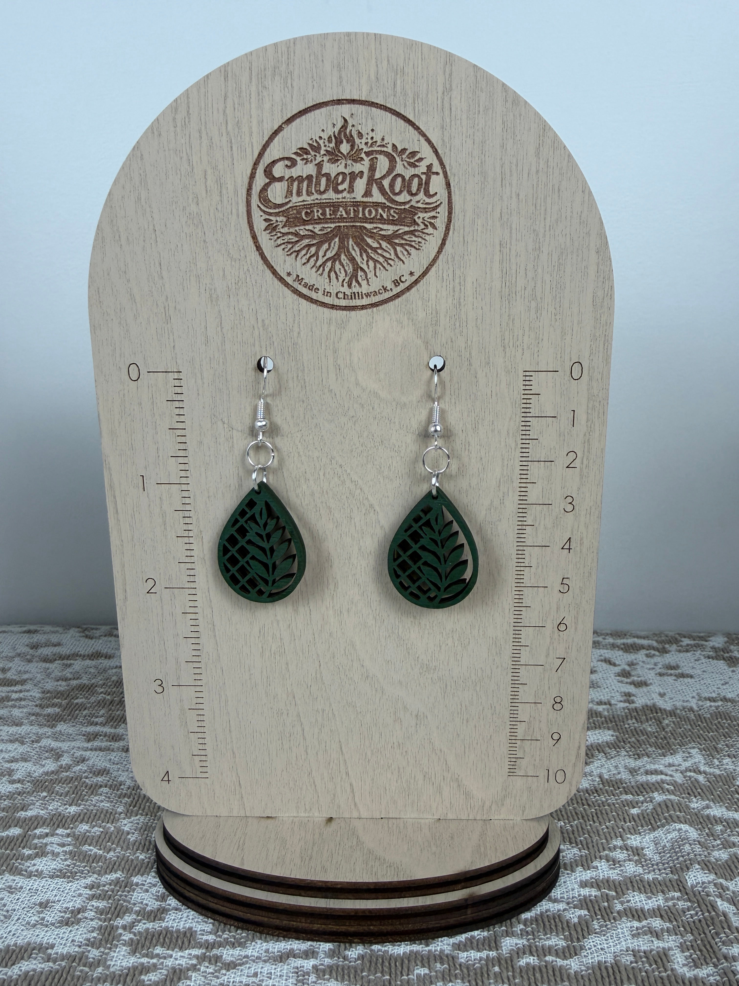Botanical Wood Earrings: Fern | Light, Dark & Green Stain | Gold or Silver Hardware