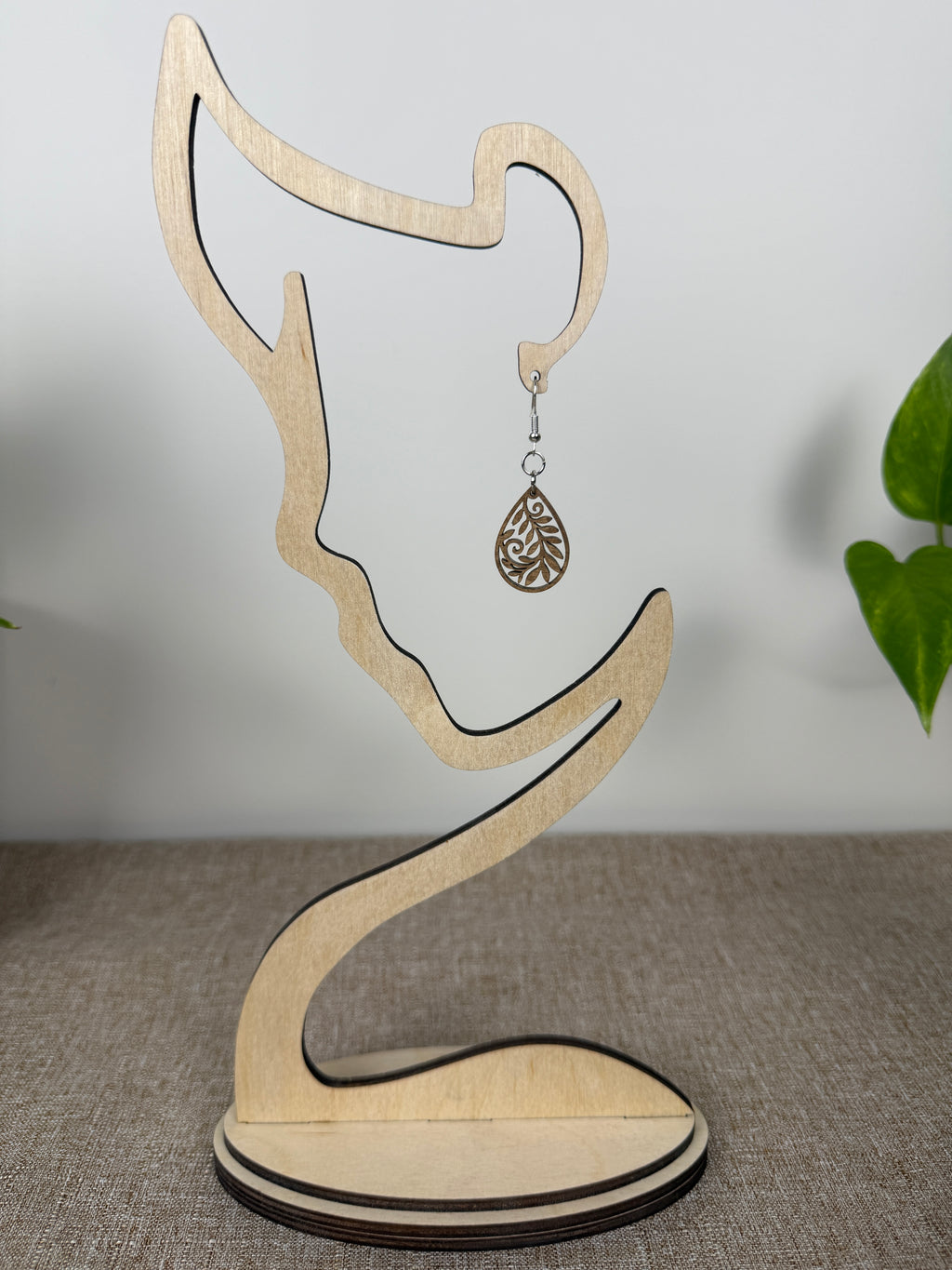 Botanical Wood Earrings: Petal | Light, Dark & Green Stain | Gold or Silver Hardware