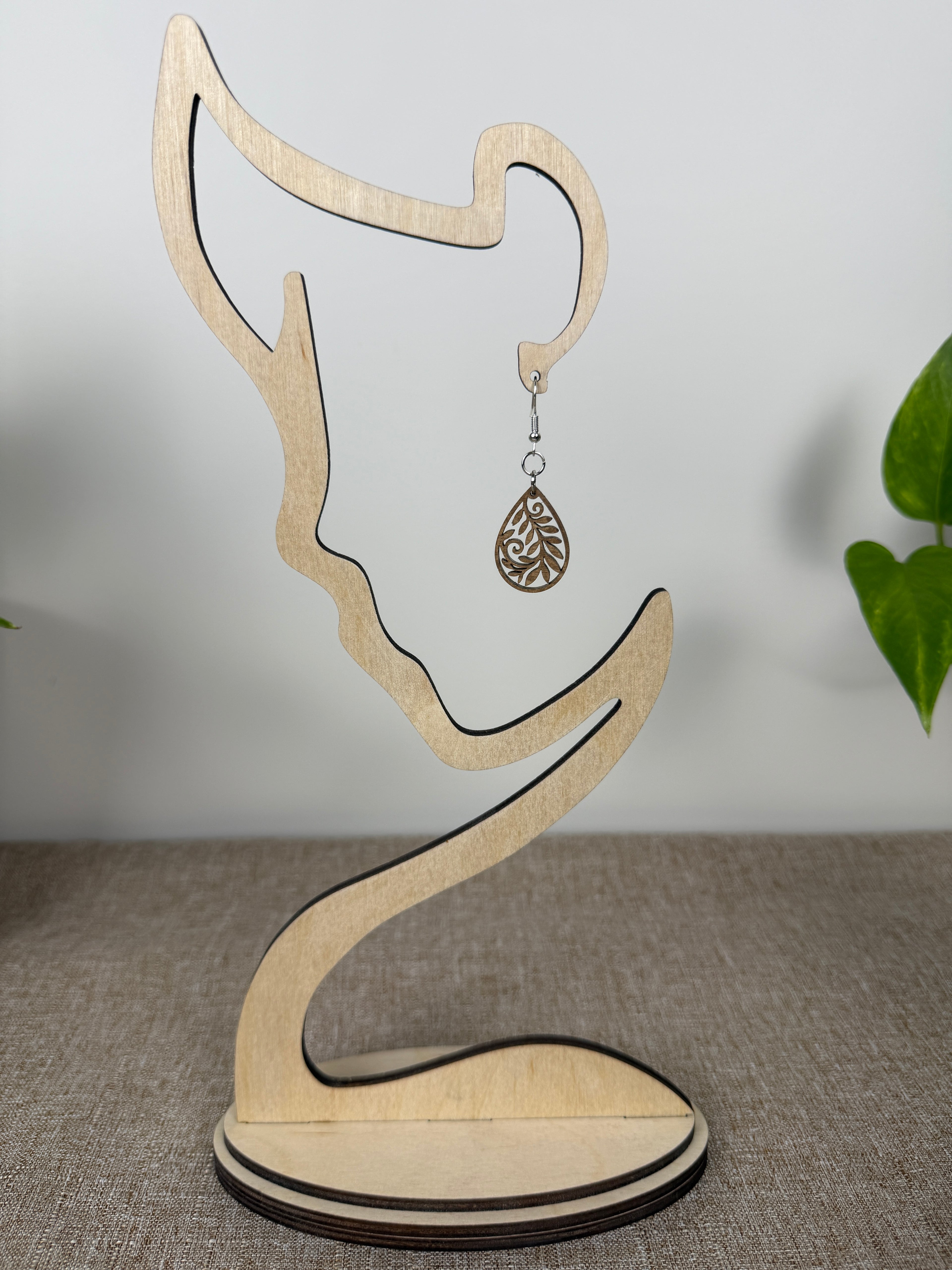 Botanical Wood Earrings: Petal | Light, Dark & Green Stain | Gold or Silver Hardware