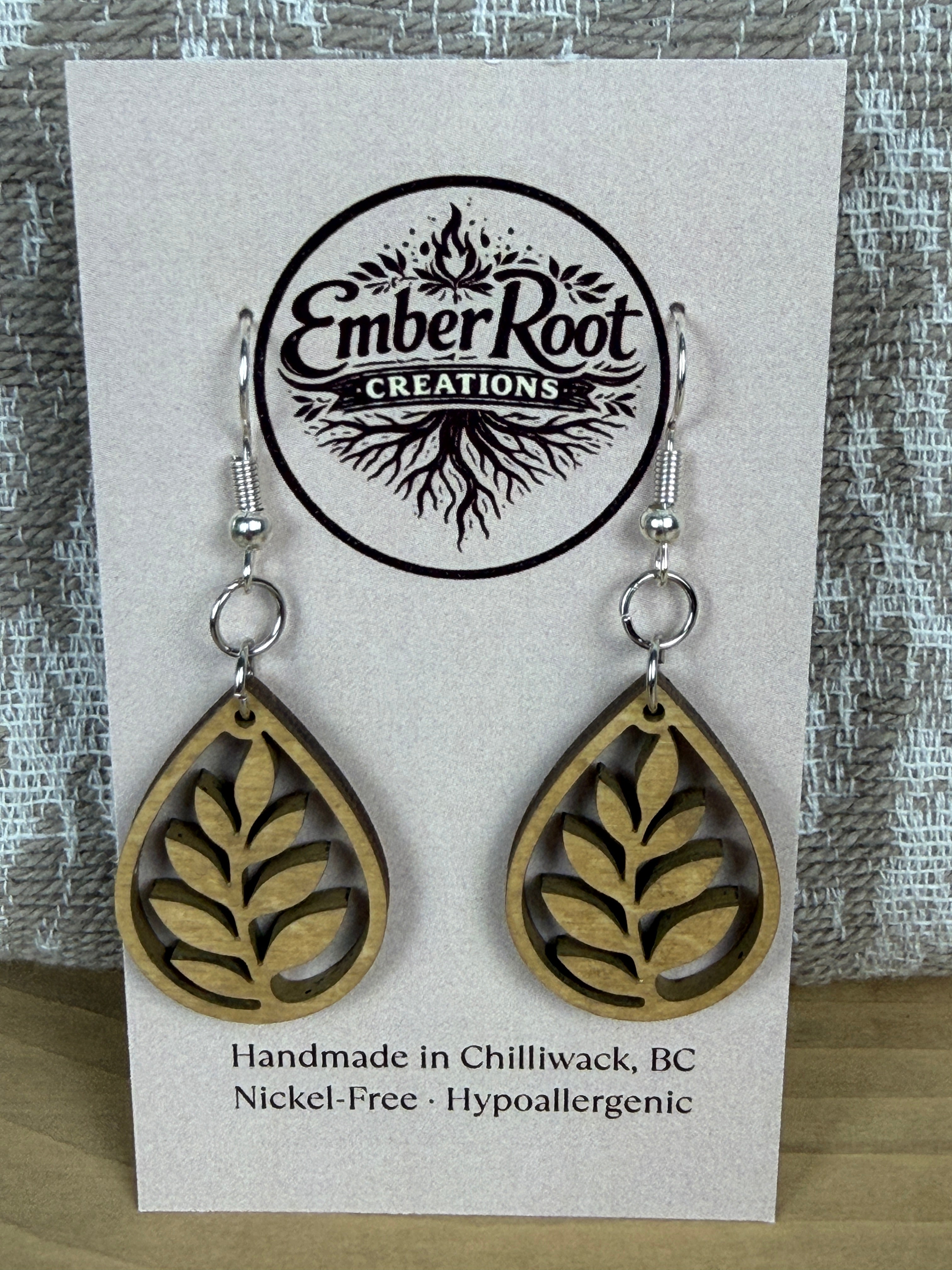 Botanical Wood Earrings: Willow | Light, Dark & Green Stain | Gold or Silver Hardware