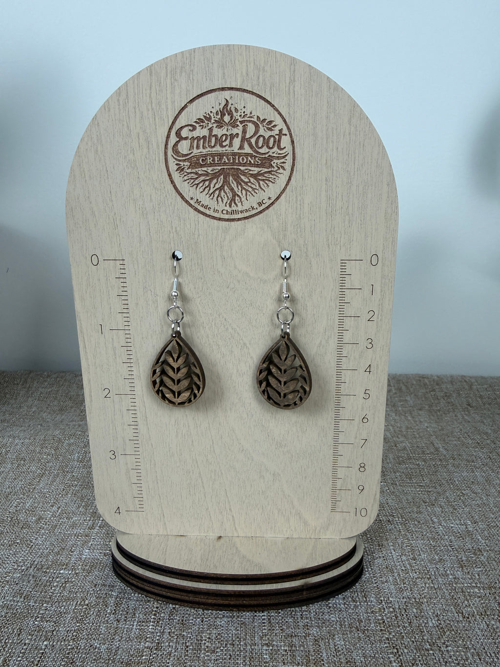 Botanical Wood Earrings: Laurel | Light, Dark & Green Stain | Gold or Silver Hardware