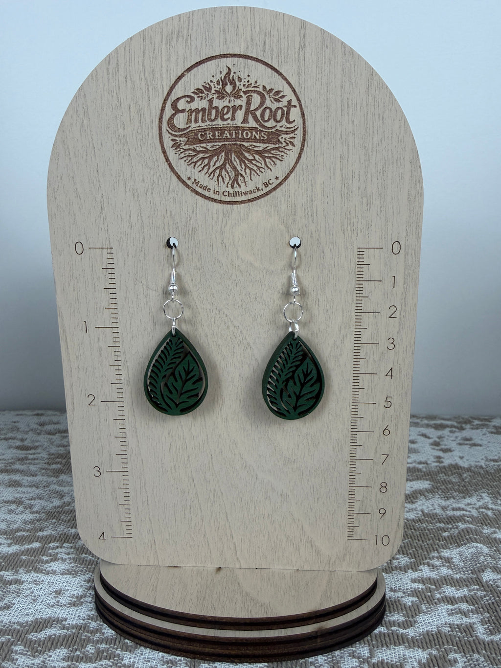 Botanical Wood Earrings: Ficus | Light, Dark & Green Stain | Gold or Silver Hardware