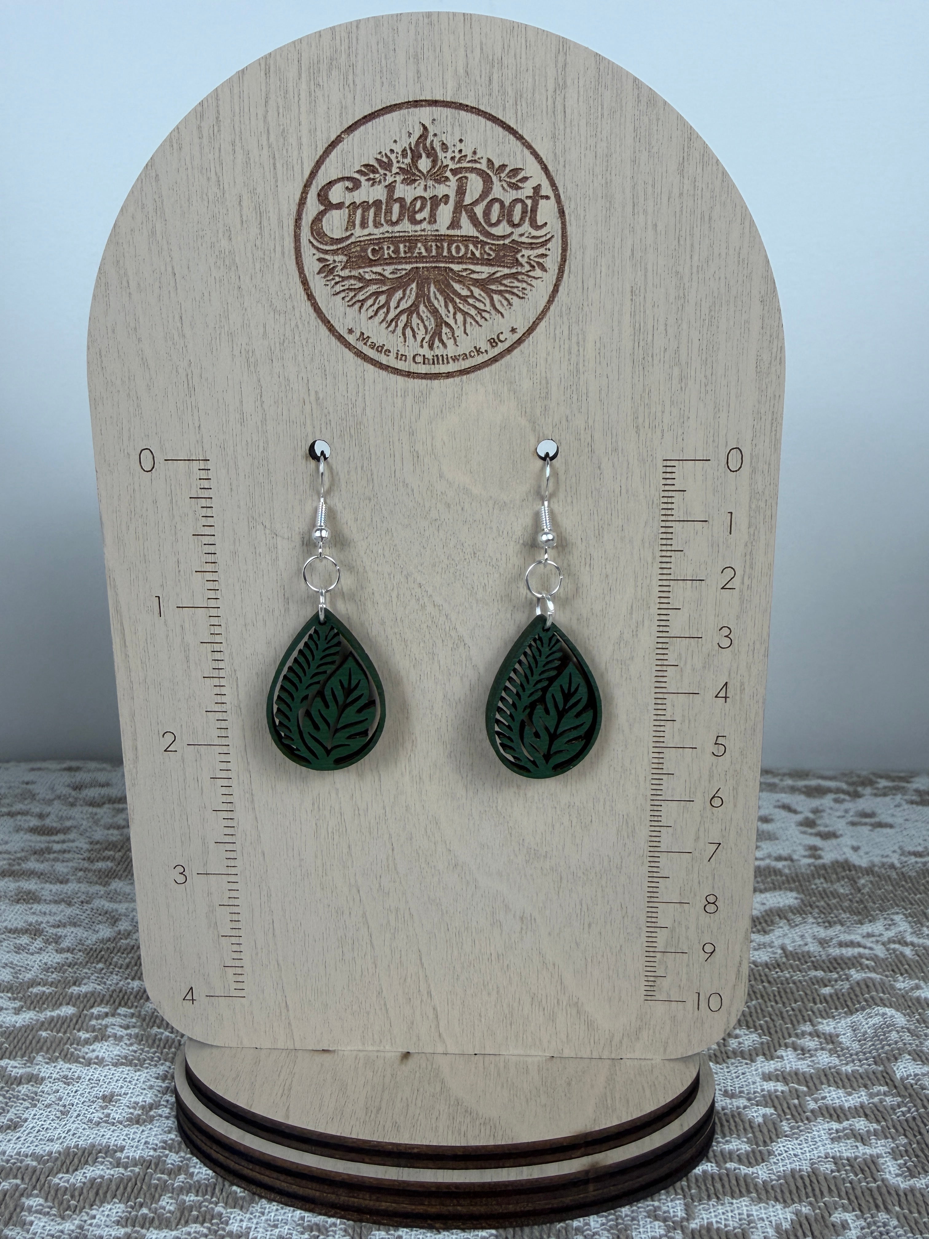 Botanical Wood Earrings: Ficus | Light, Dark & Green Stain | Gold or Silver Hardware