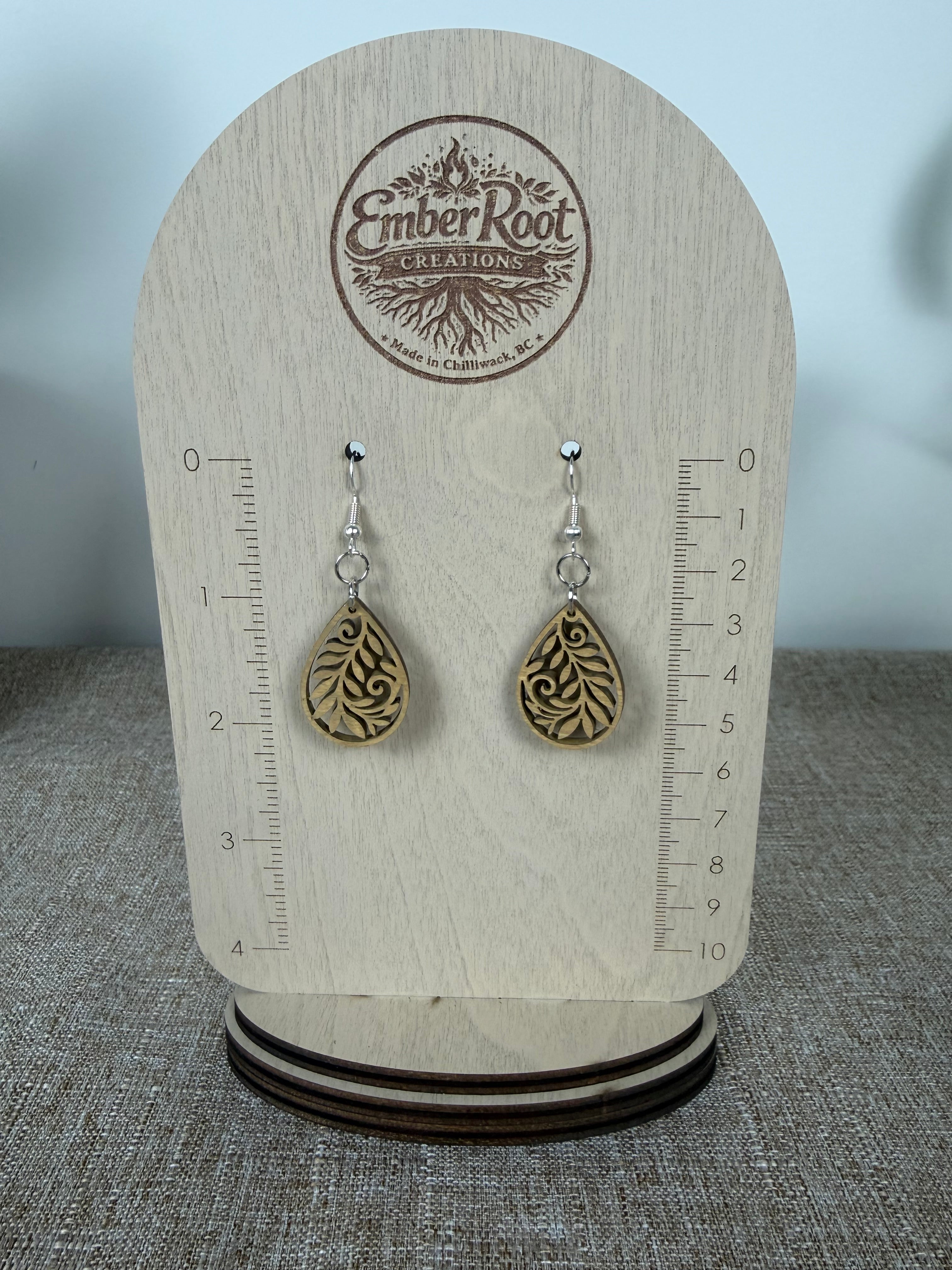 Botanical Wood Earrings: Petal | Light, Dark & Green Stain | Gold or Silver Hardware