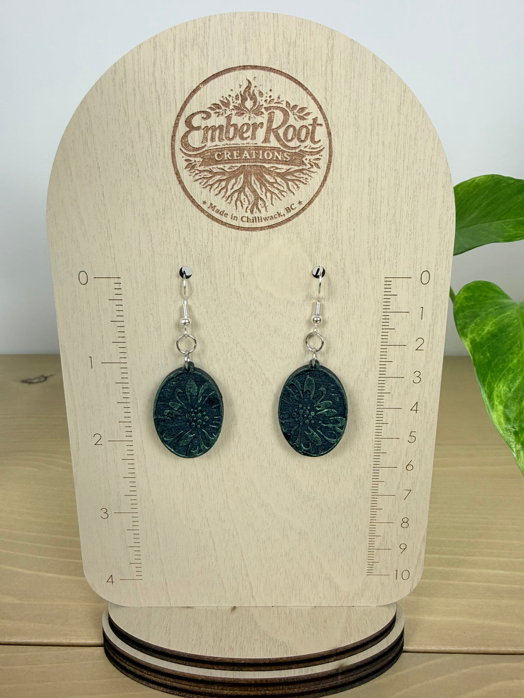 Botanical Oval Wood Earring - Metallic Finish
