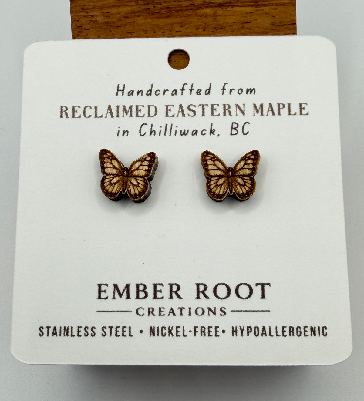Butterfly Stud Earrings - Reclaimed Eastern Maple