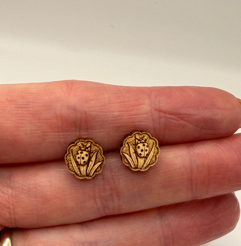 Ladybug Garden Stud Earrings - Reclaimed Eastern Maple