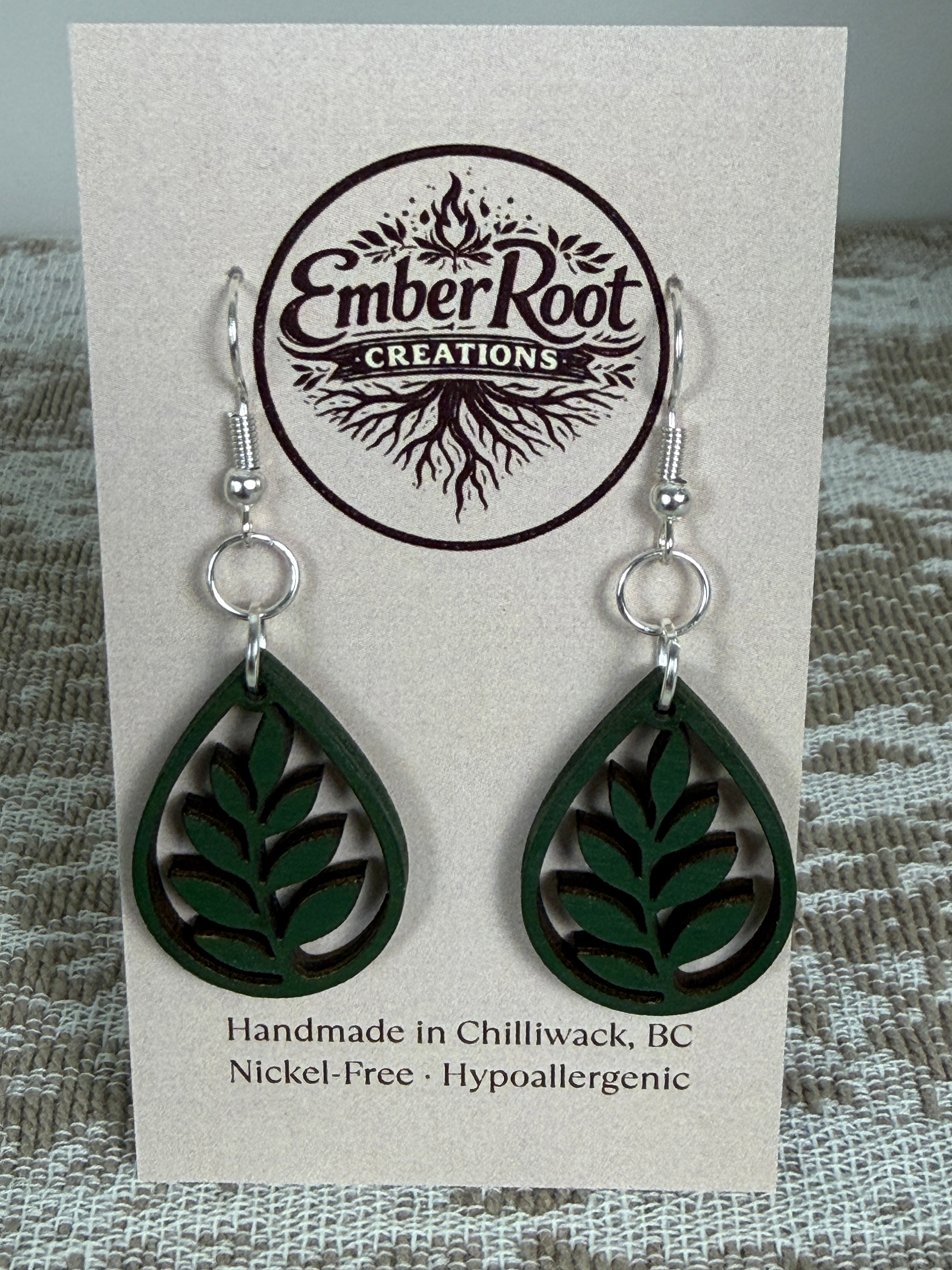 Botanical Wood Earrings: Willow | Light, Dark & Green Stain | Gold or Silver Hardware