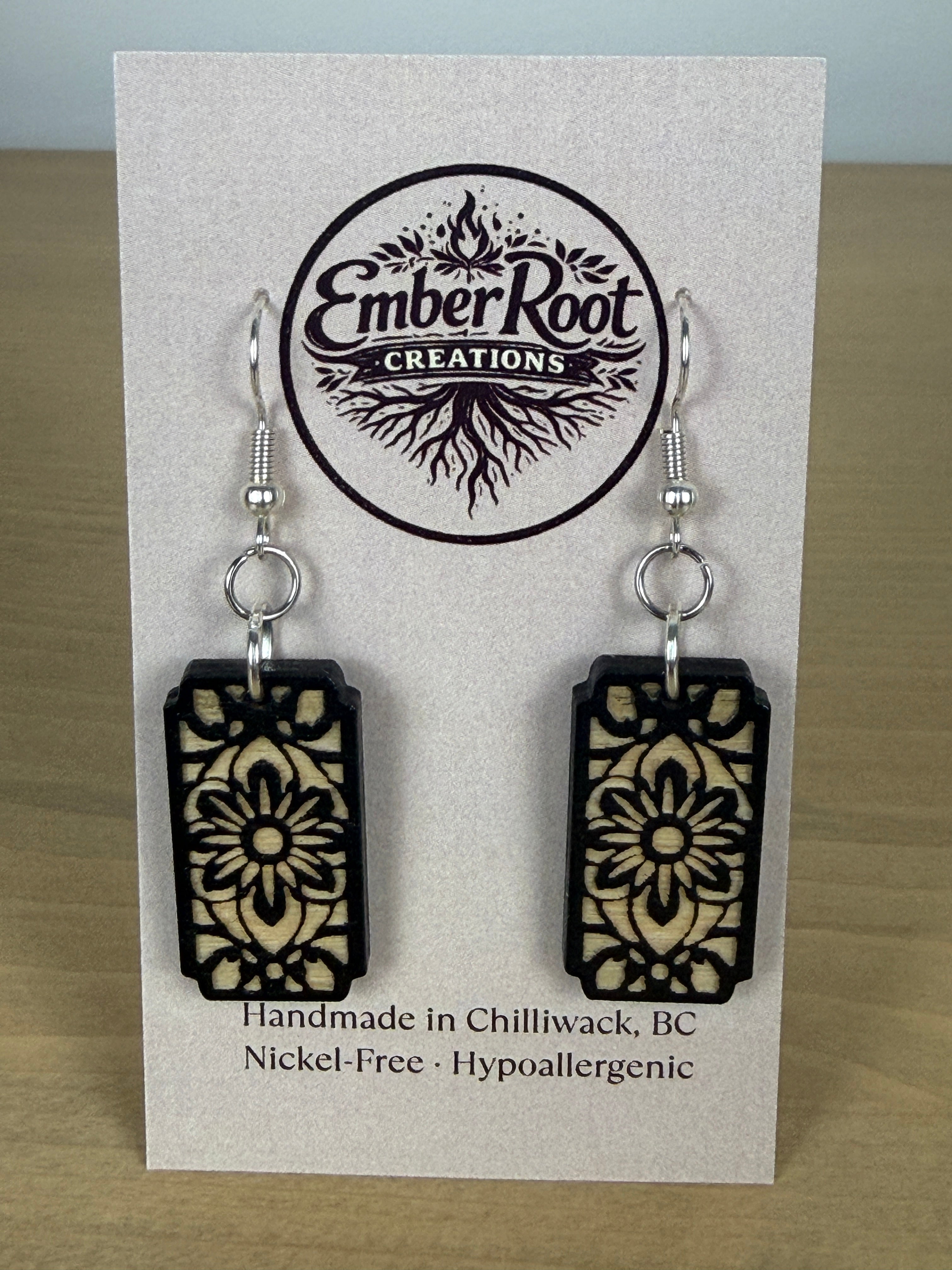Garden Lattice Wood Earrings