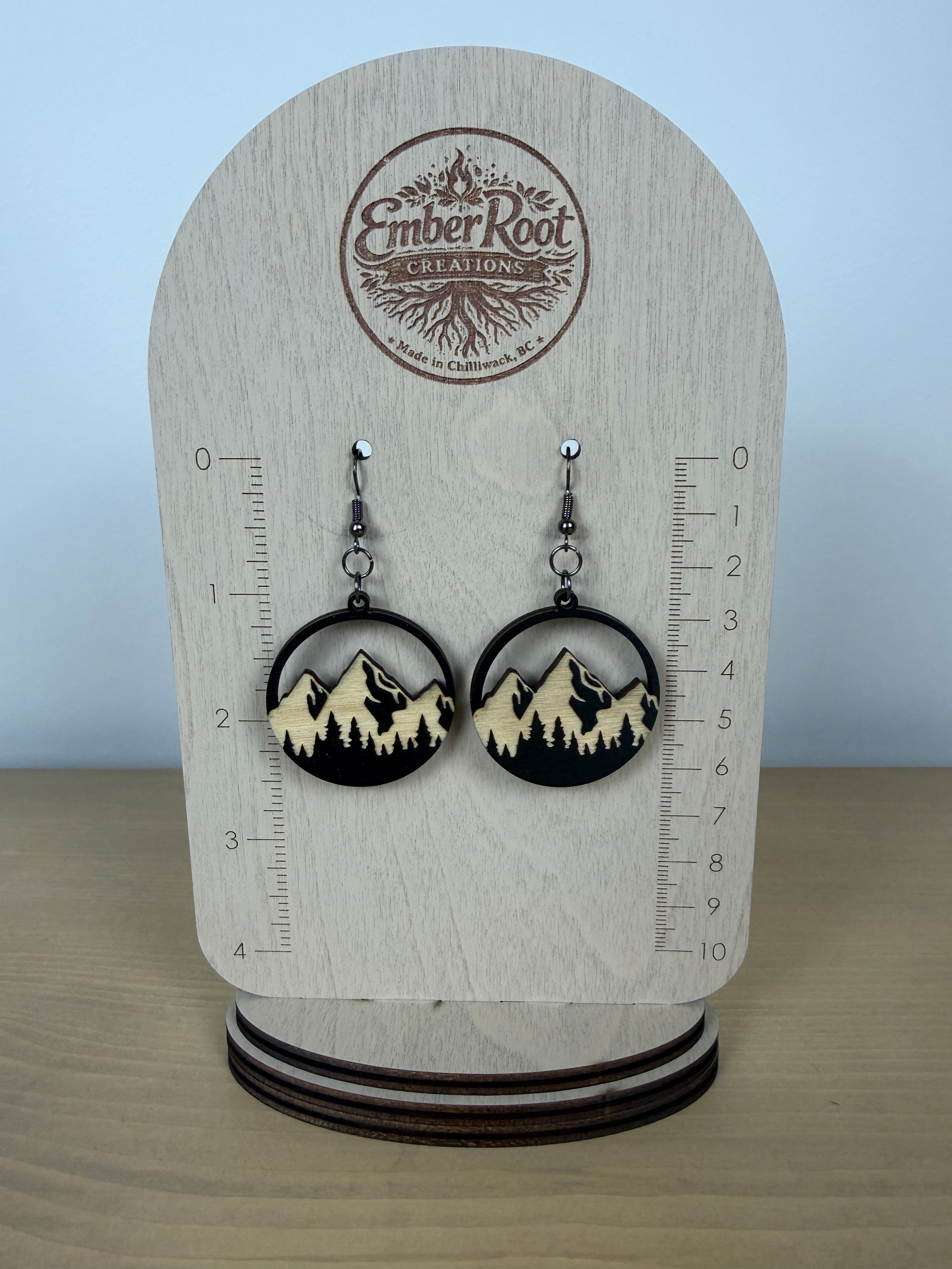 Mountain Silhouette Wood Hoop Earrings