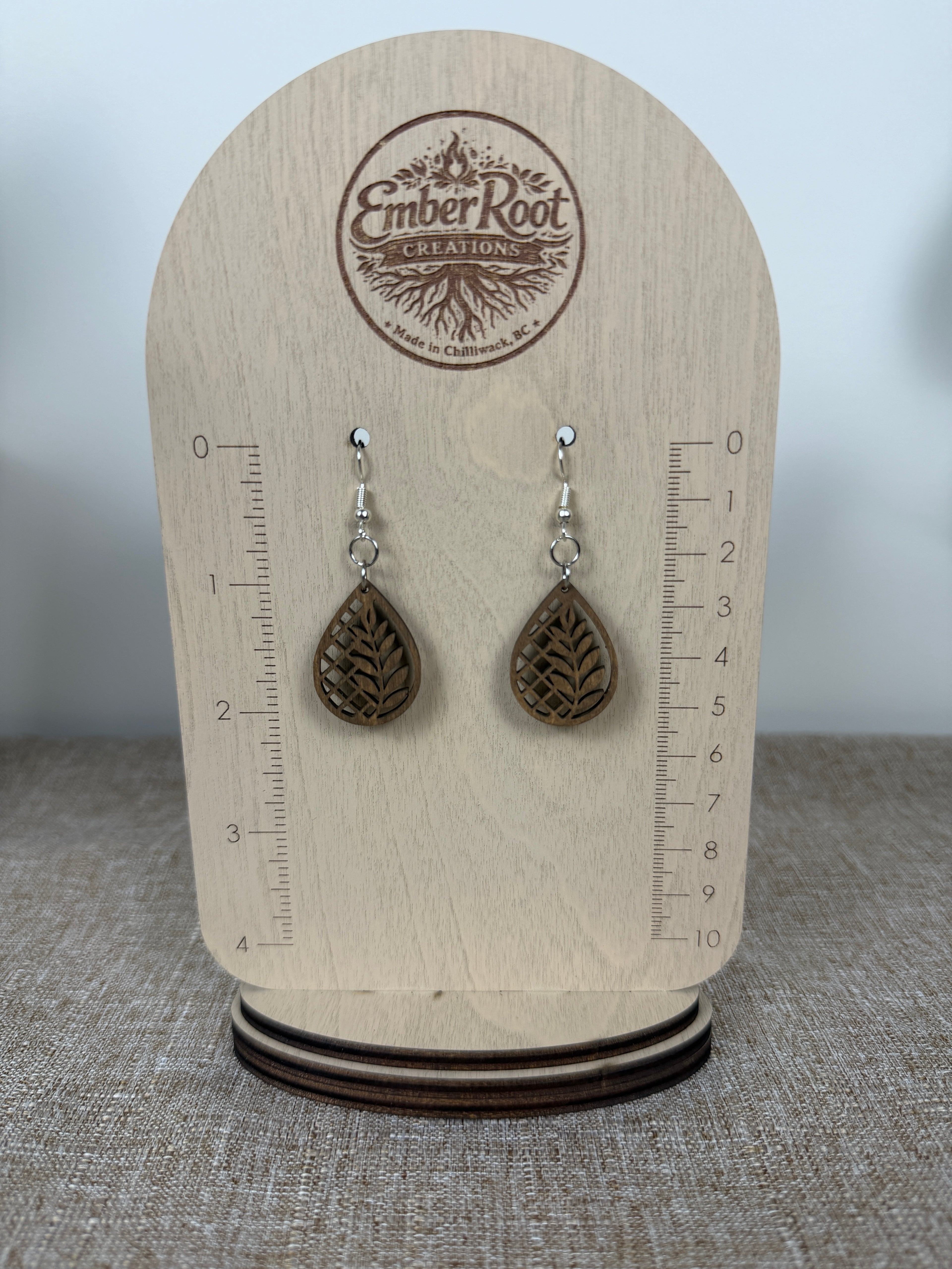 Botanical Wood Earrings: Fern | Light, Dark & Green Stain | Gold or Silver Hardware