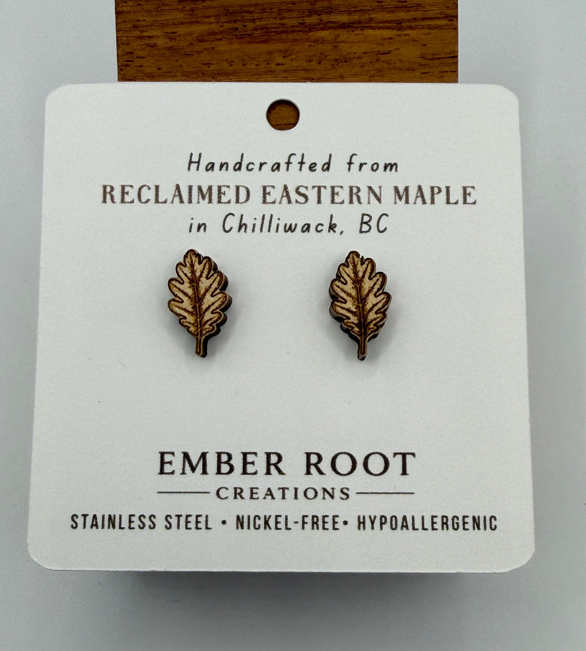 Oak Leaf Stud Earrings - Reclaimed Eastern Maple