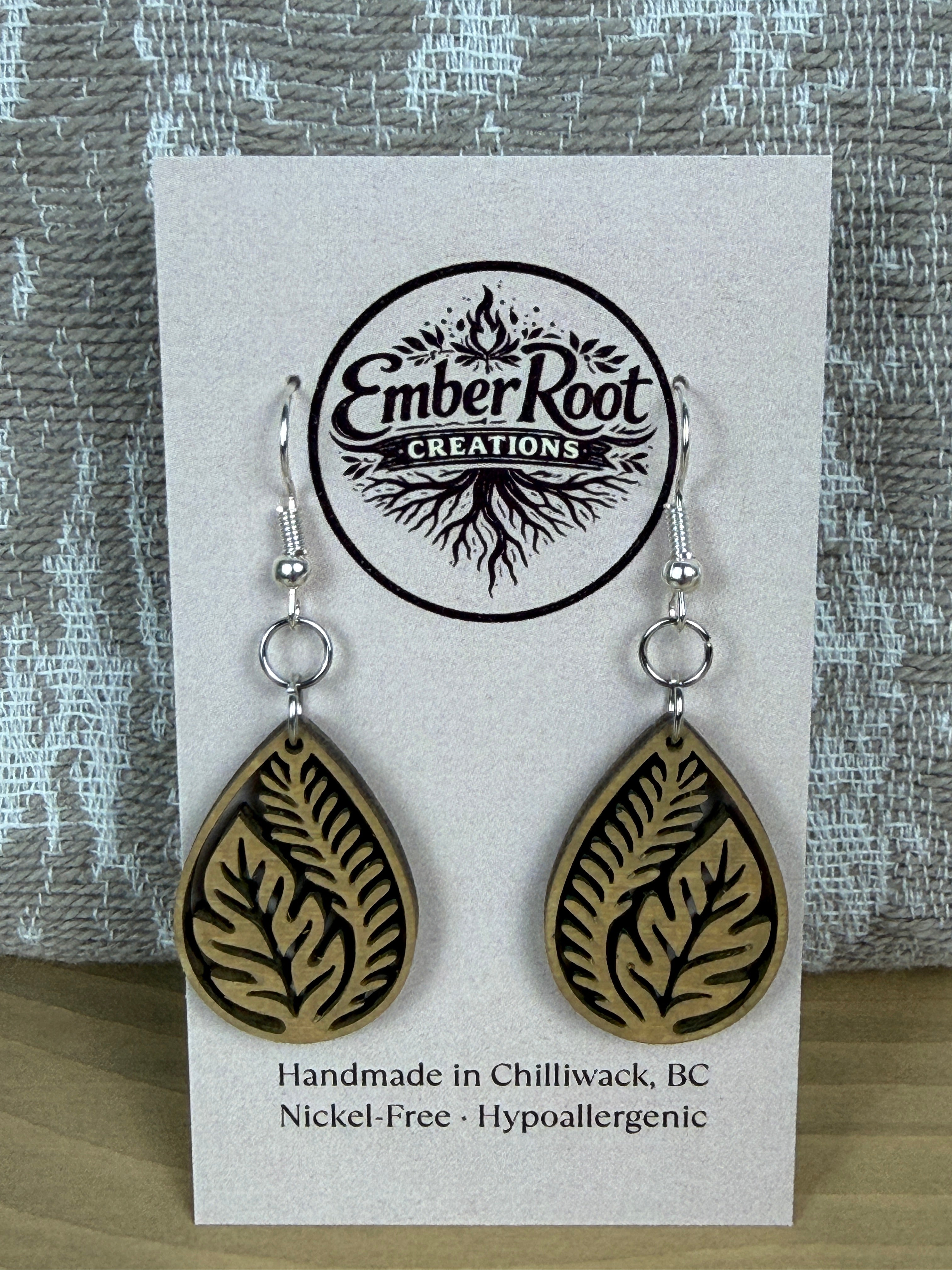 Botanical Wood Earrings: Ficus | Light, Dark & Green Stain | Gold or Silver Hardware