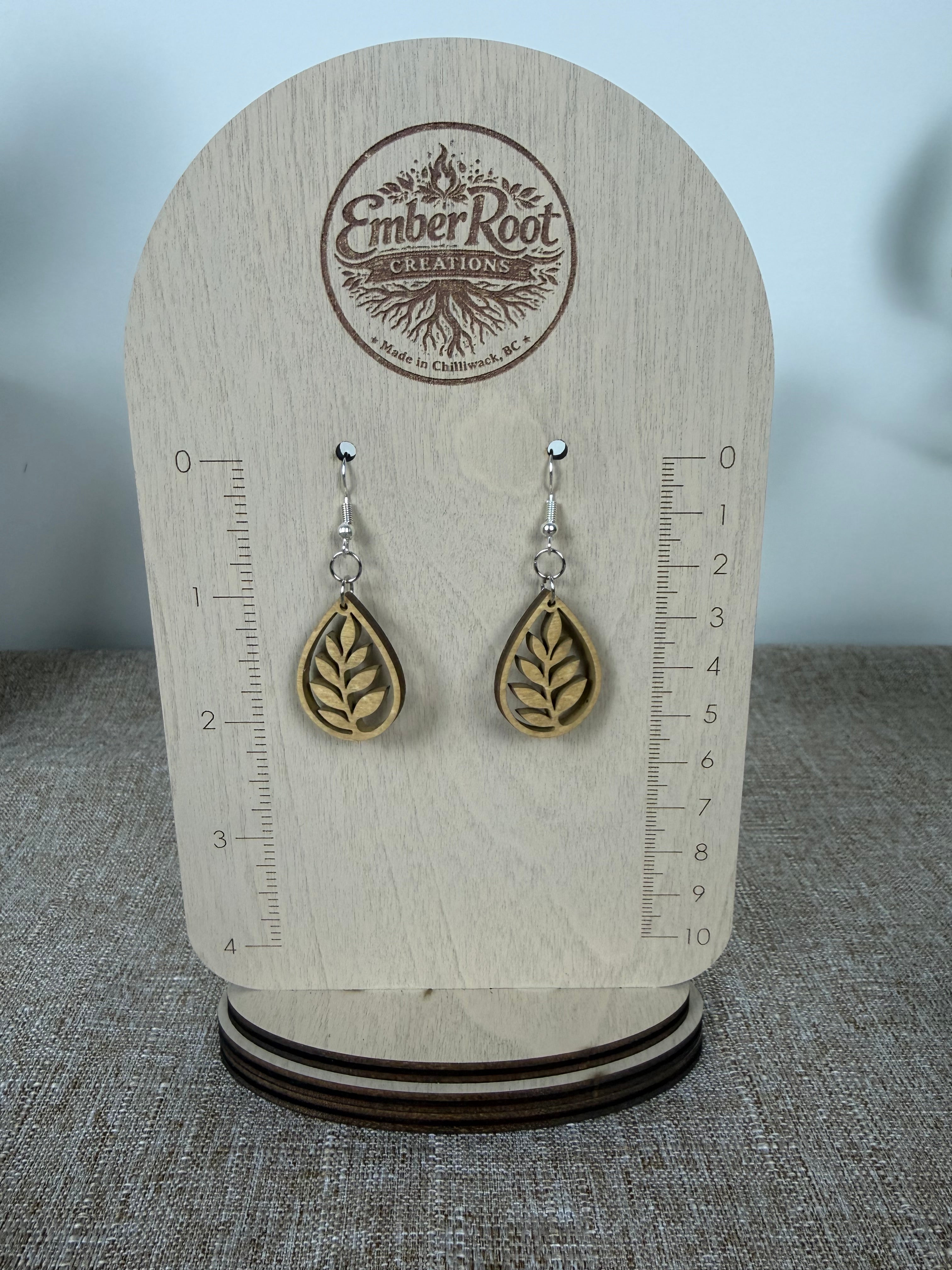 Botanical Wood Earrings: Willow | Light, Dark & Green Stain | Gold or Silver Hardware