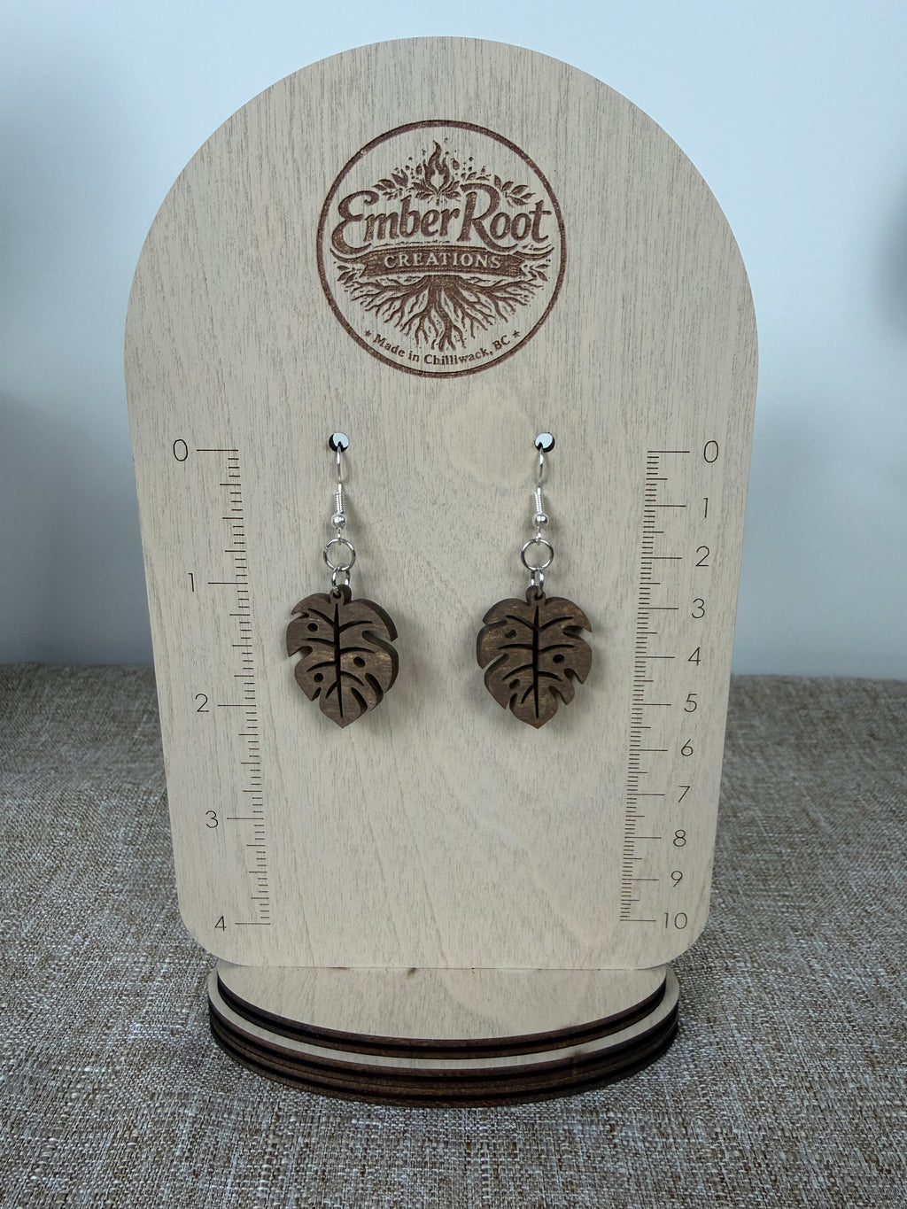 Botanical Wood Earrings: Monstera | Light, Dark & Green Stain | Gold or Silver Hardware