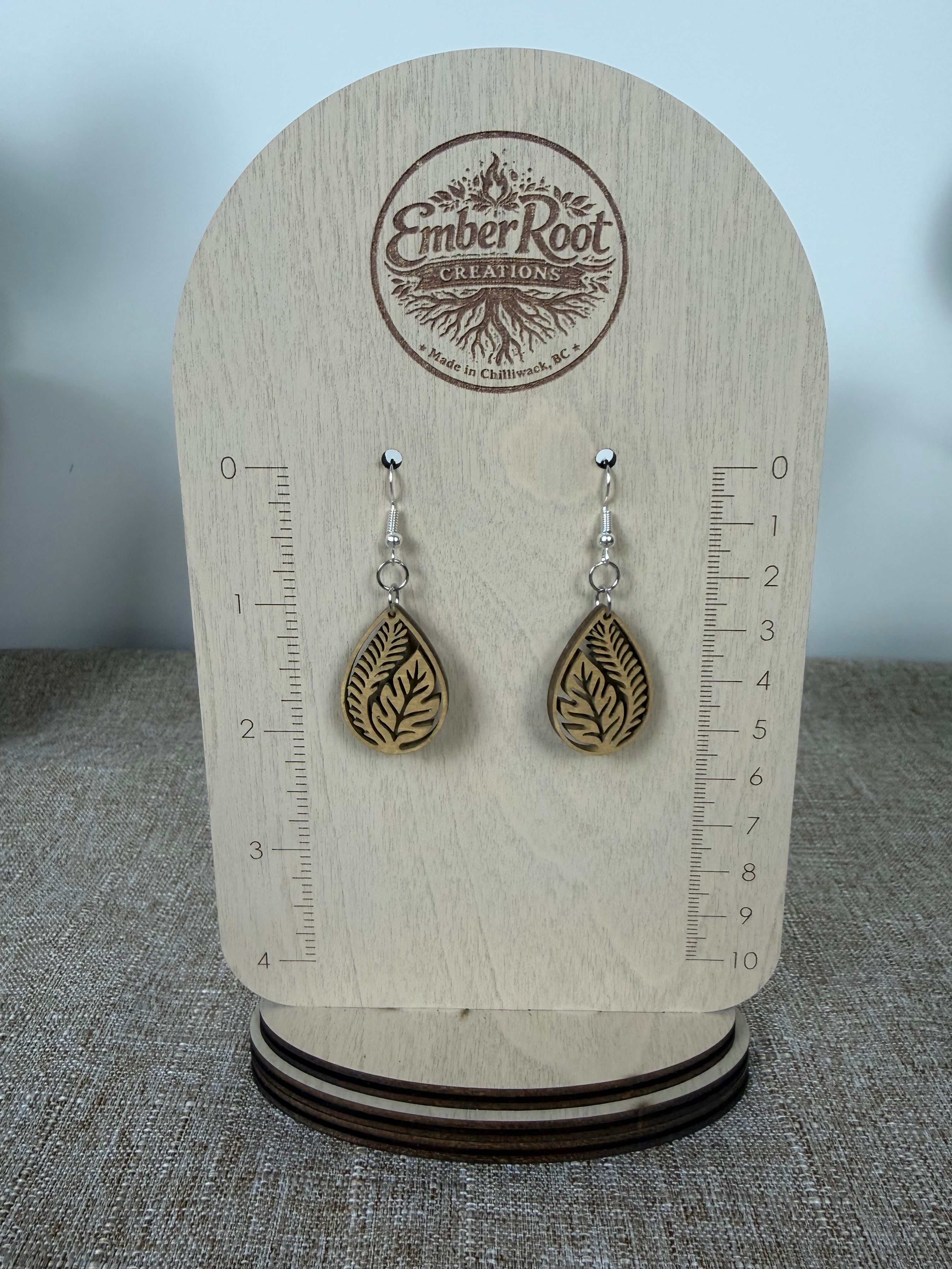 Botanical Wood Earrings: Ficus | Light, Dark & Green Stain | Gold or Silver Hardware