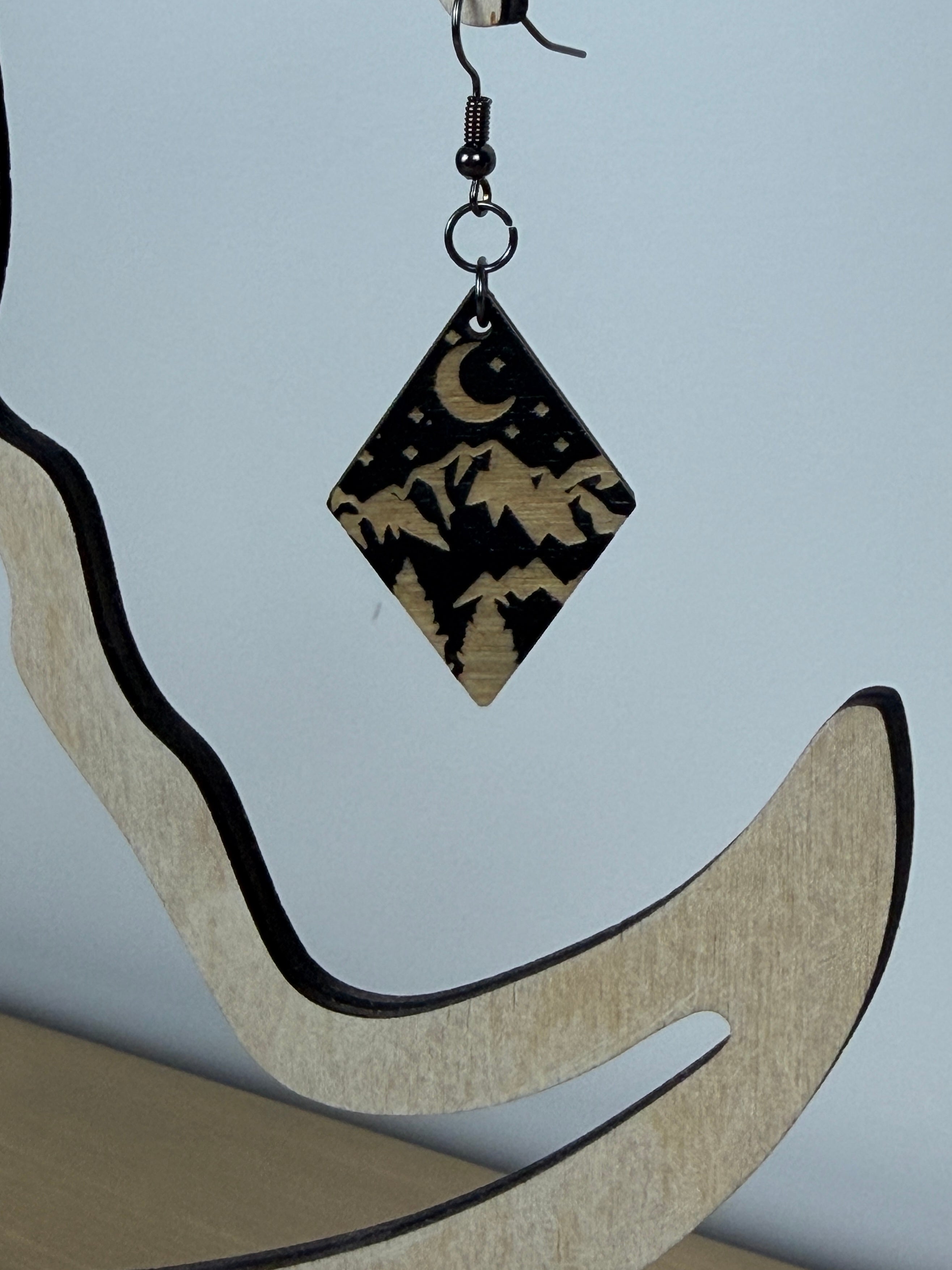 Midnight Mountain Wood Earrings