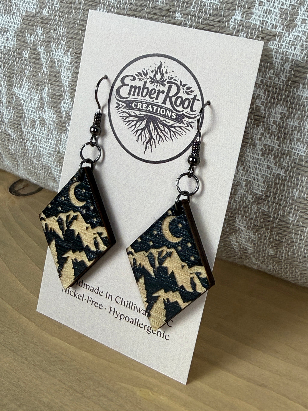 Midnight Mountain Wood Earrings
