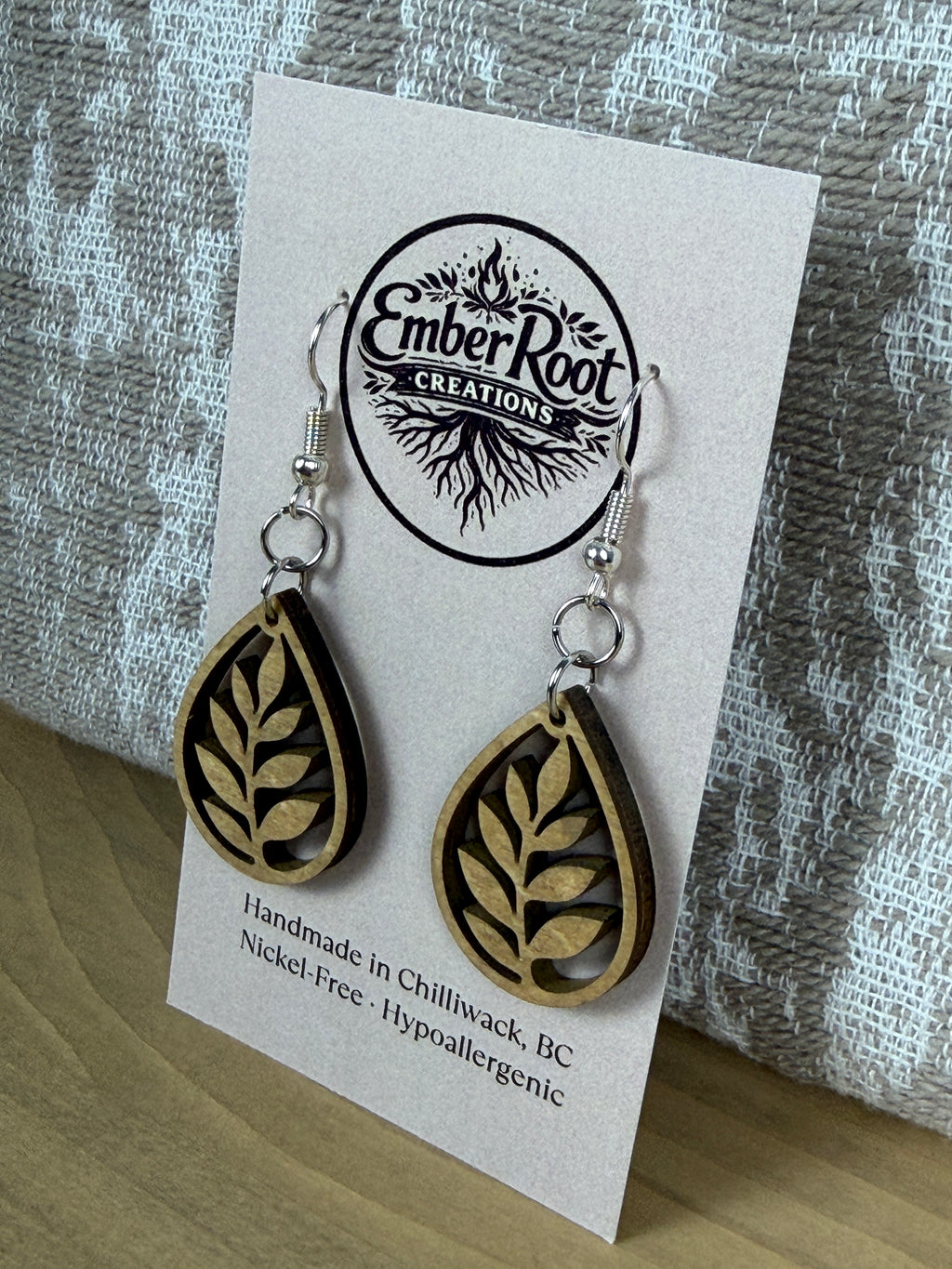 Botanical Wood Earrings: Willow | Light, Dark & Green Stain | Gold or Silver Hardware