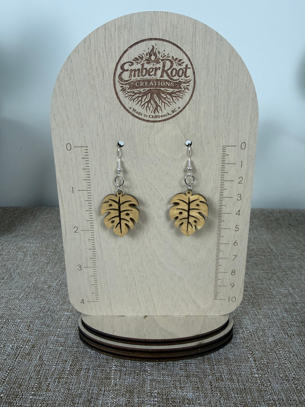Botanical Wood Earrings: Monstera | Light, Dark & Green Stain | Gold or Silver Hardware