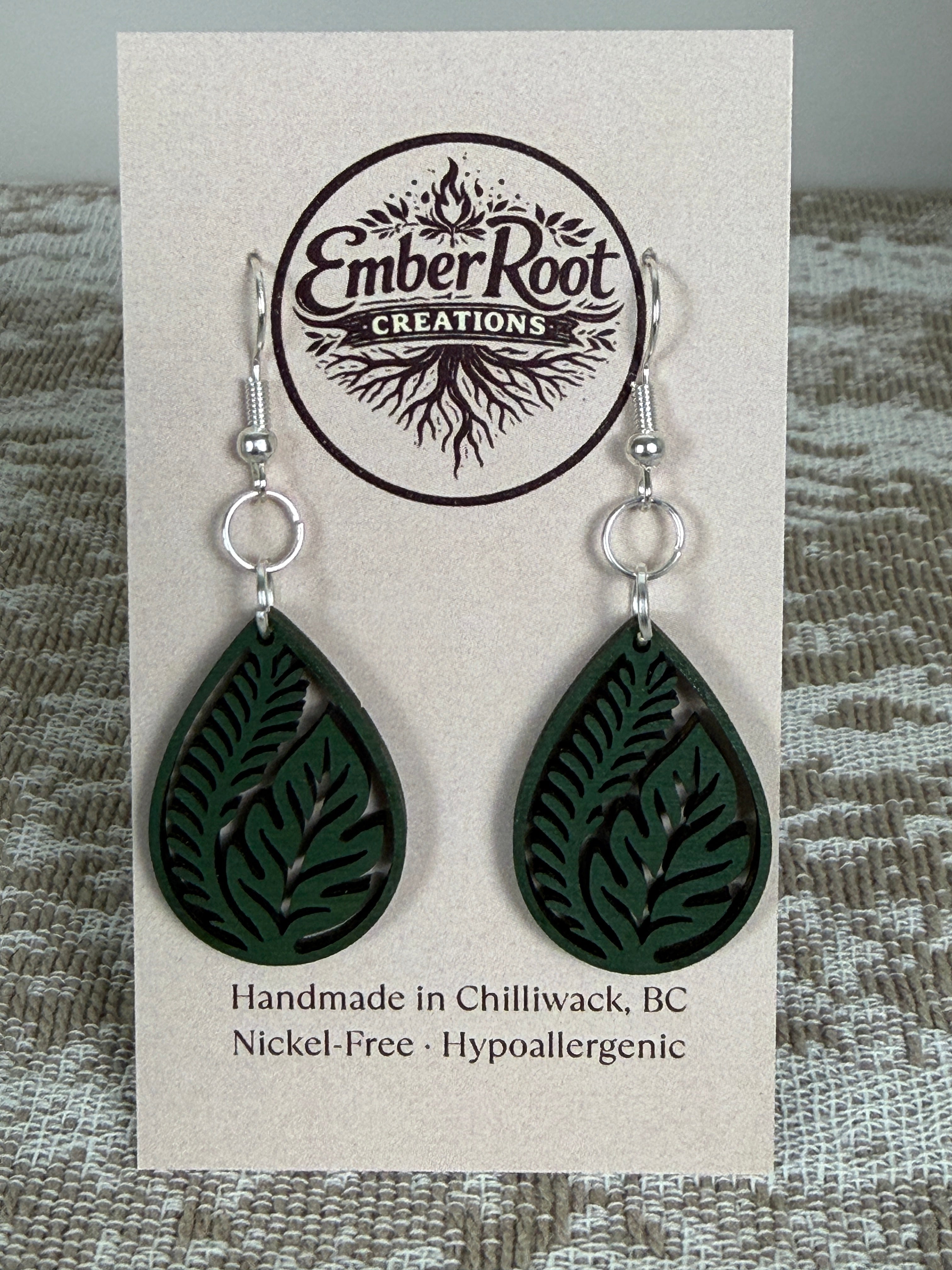 Botanical Wood Earrings: Ficus | Light, Dark & Green Stain | Gold or Silver Hardware