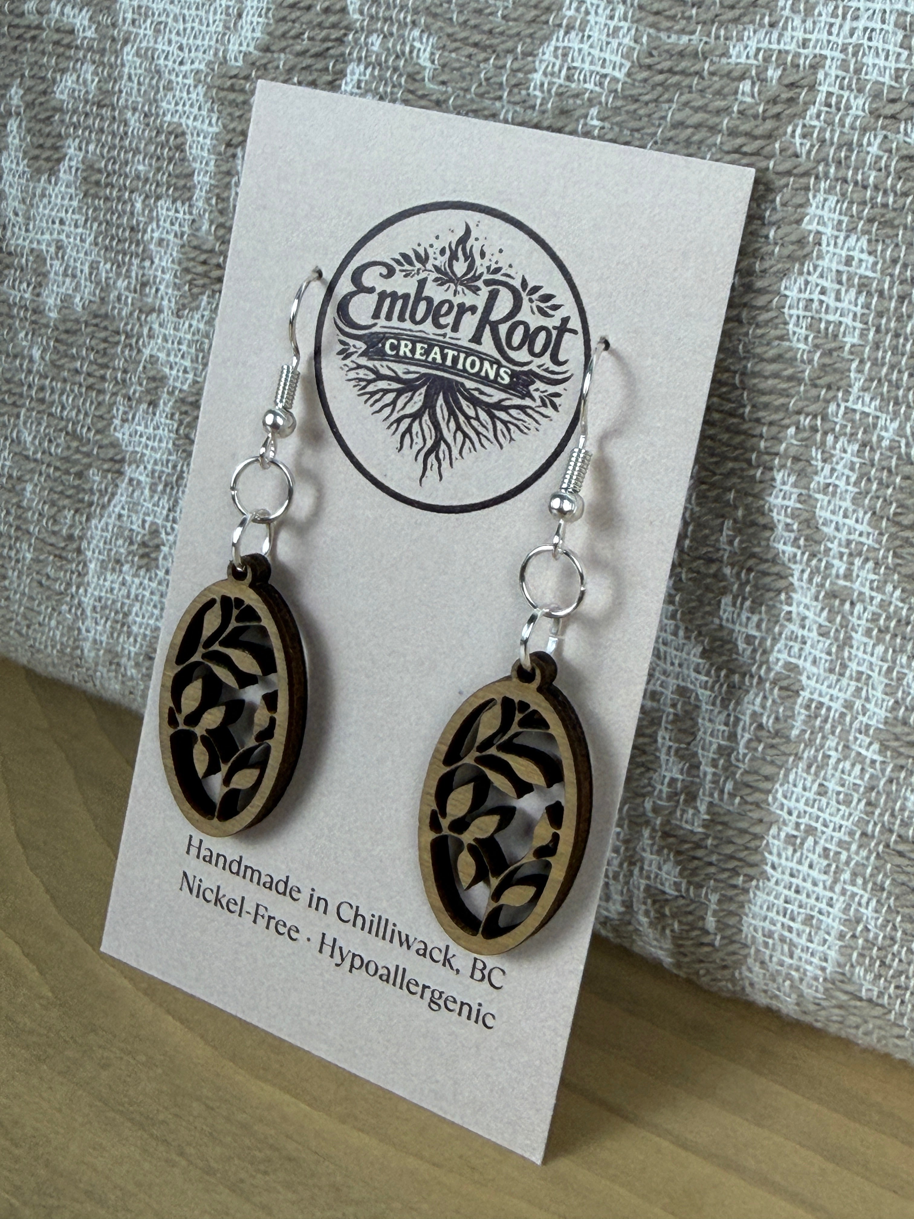 Botanical Wood Earrings: Sprig | Light, Dark & Green Stain | Gold or Silver Hardware