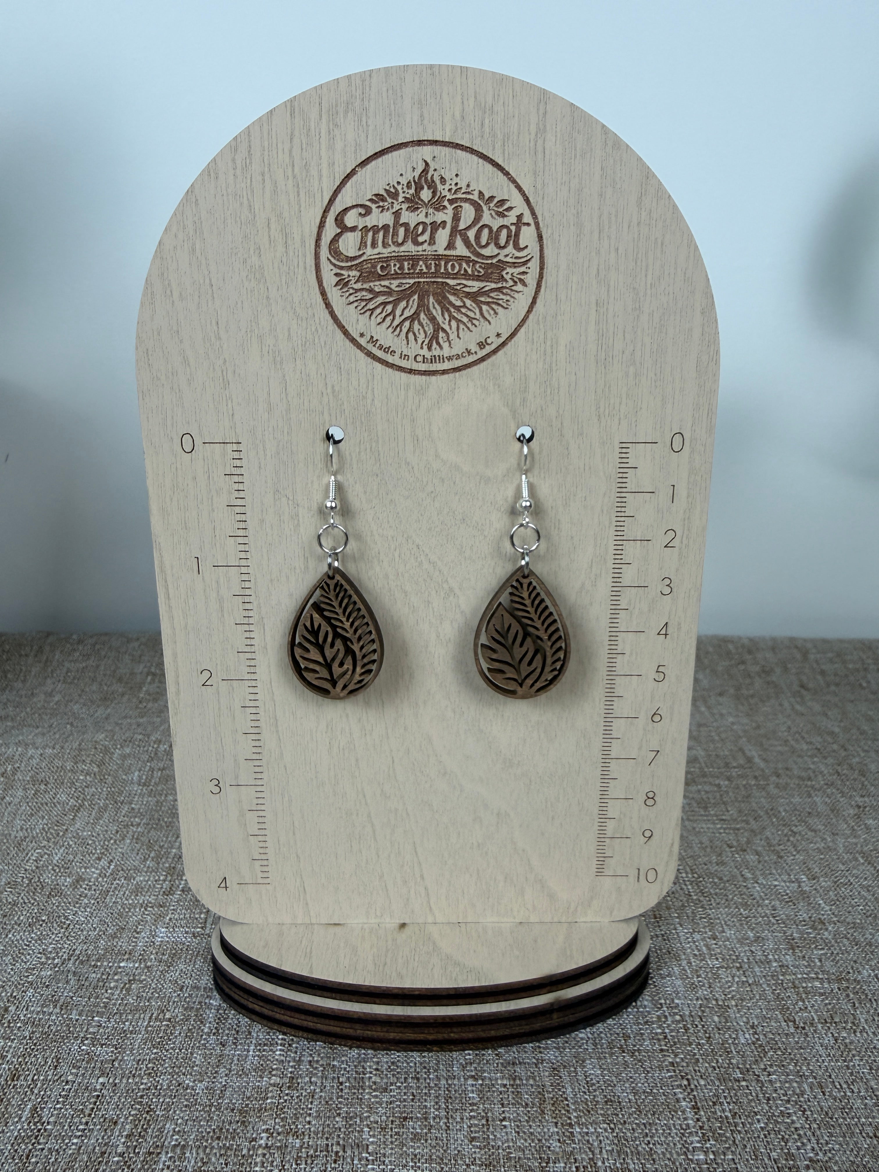Botanical Wood Earrings: Ficus | Light, Dark & Green Stain | Gold or Silver Hardware