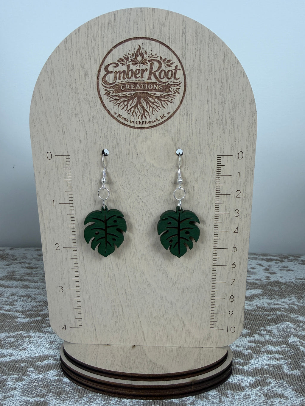 Botanical Wood Earrings: Monstera | Light, Dark & Green Stain | Gold or Silver Hardware