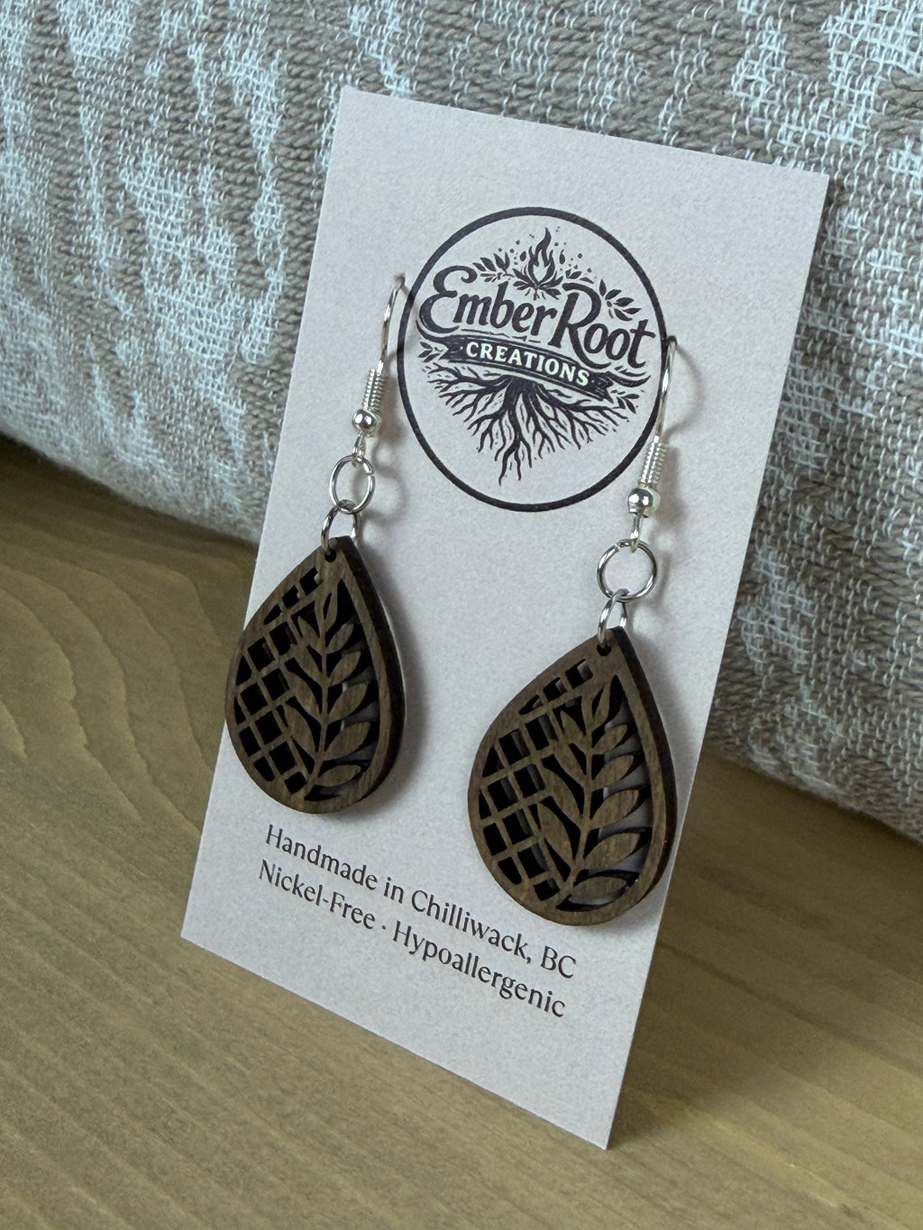 Botanical Wood Earrings: Fern | Light, Dark & Green Stain | Gold or Silver Hardware