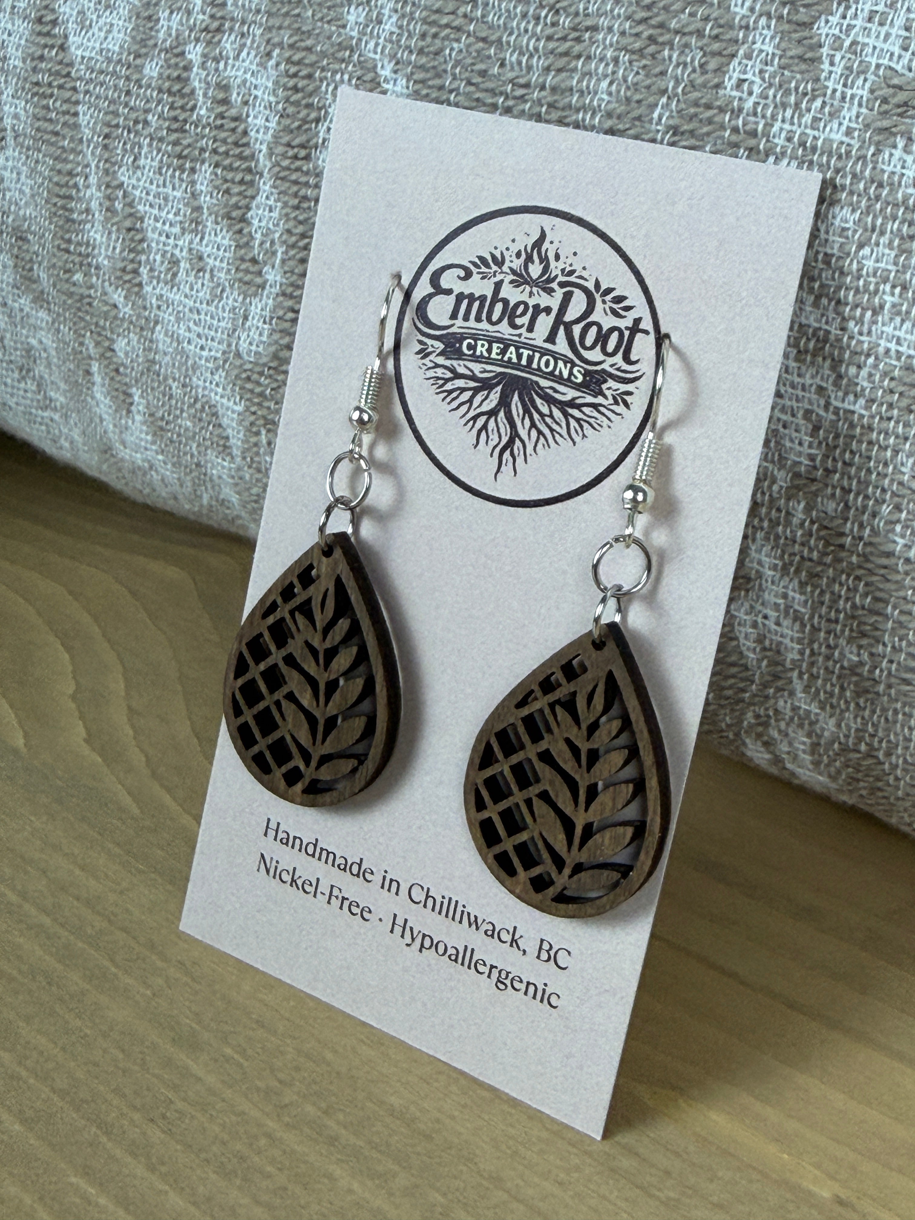 Botanical Wood Earrings: Fern | Light, Dark & Green Stain | Gold or Silver Hardware
