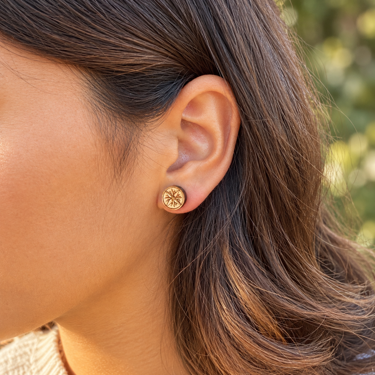 Compass Rose Stud Earrings - Reclaimed Eastern Maple
