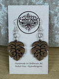Botanical Wood Earrings: Monstera | Light, Dark & Green Stain | Gold or Silver Hardware