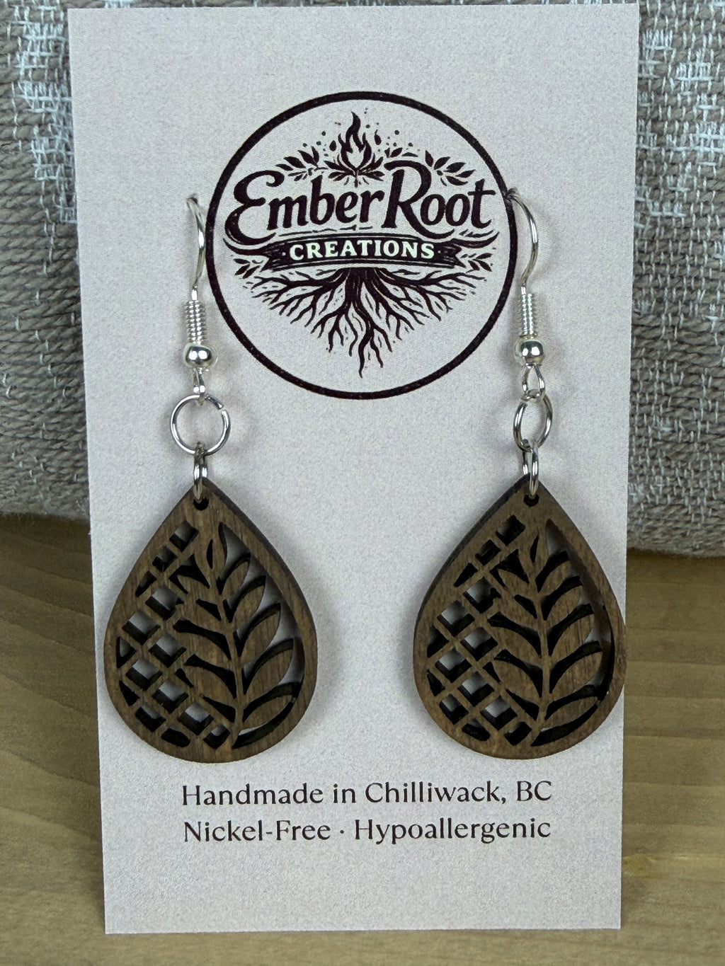 Botanical Wood Earrings: Fern | Light, Dark & Green Stain | Gold or Silver Hardware