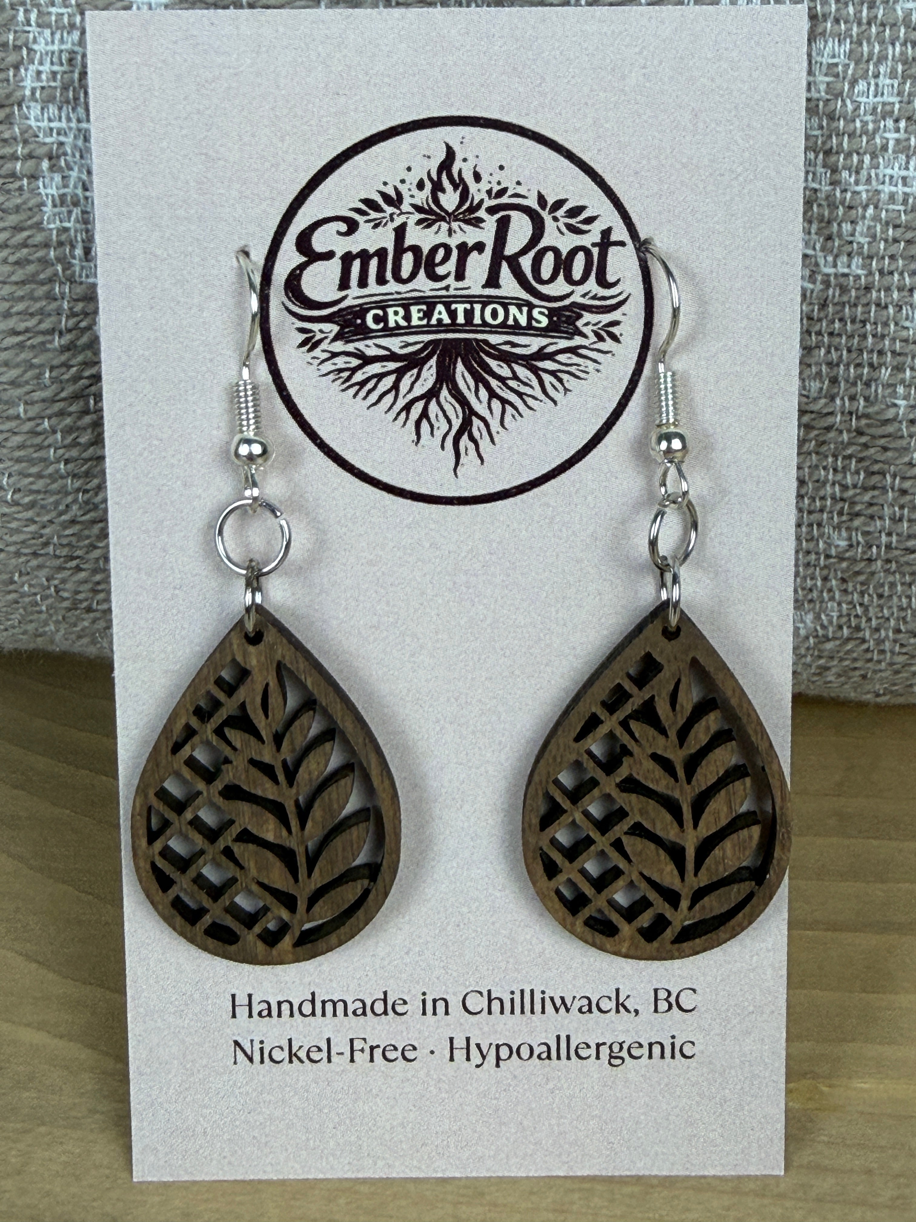 Botanical Wood Earrings: Fern | Light, Dark & Green Stain | Gold or Silver Hardware