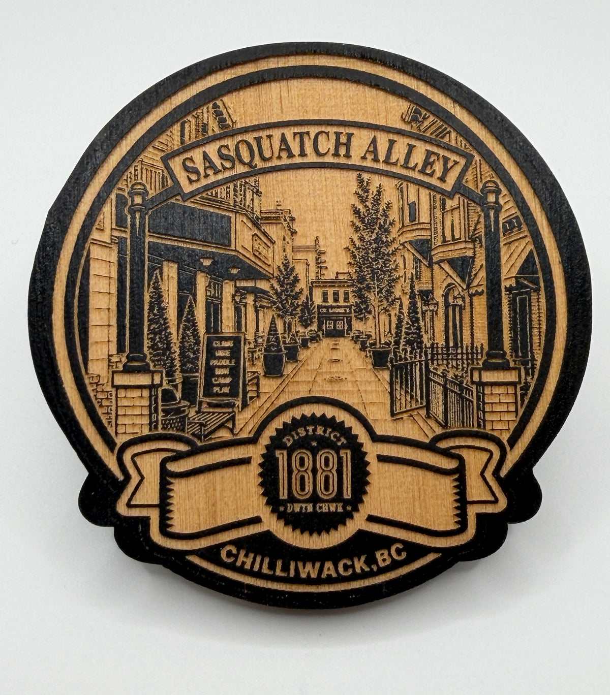 District 1881 Keepsake Magnet - Chilliwack, BC

(Variants: Sasquatch Alley, Woolly Dog Alley, Thunderbird Lane)