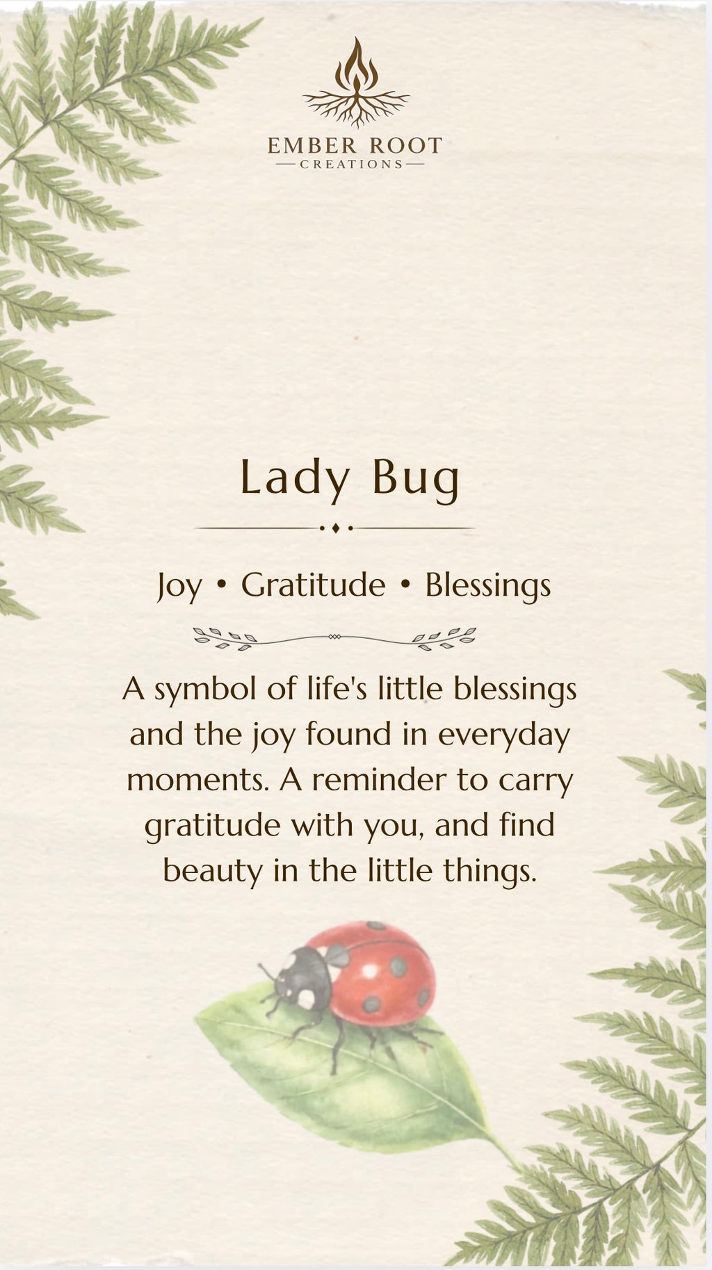 Lady bug Pendant - Joy, Gratitude, and Blessings