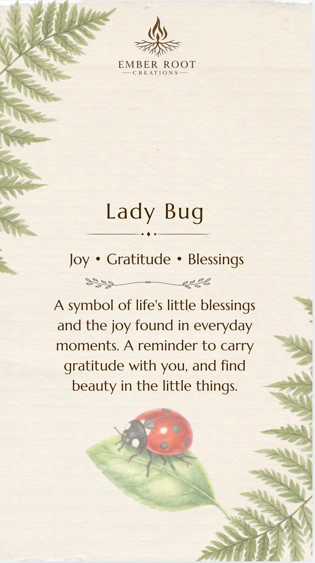 Lady bug Pendant - Joy, Gratitude, and Blessings