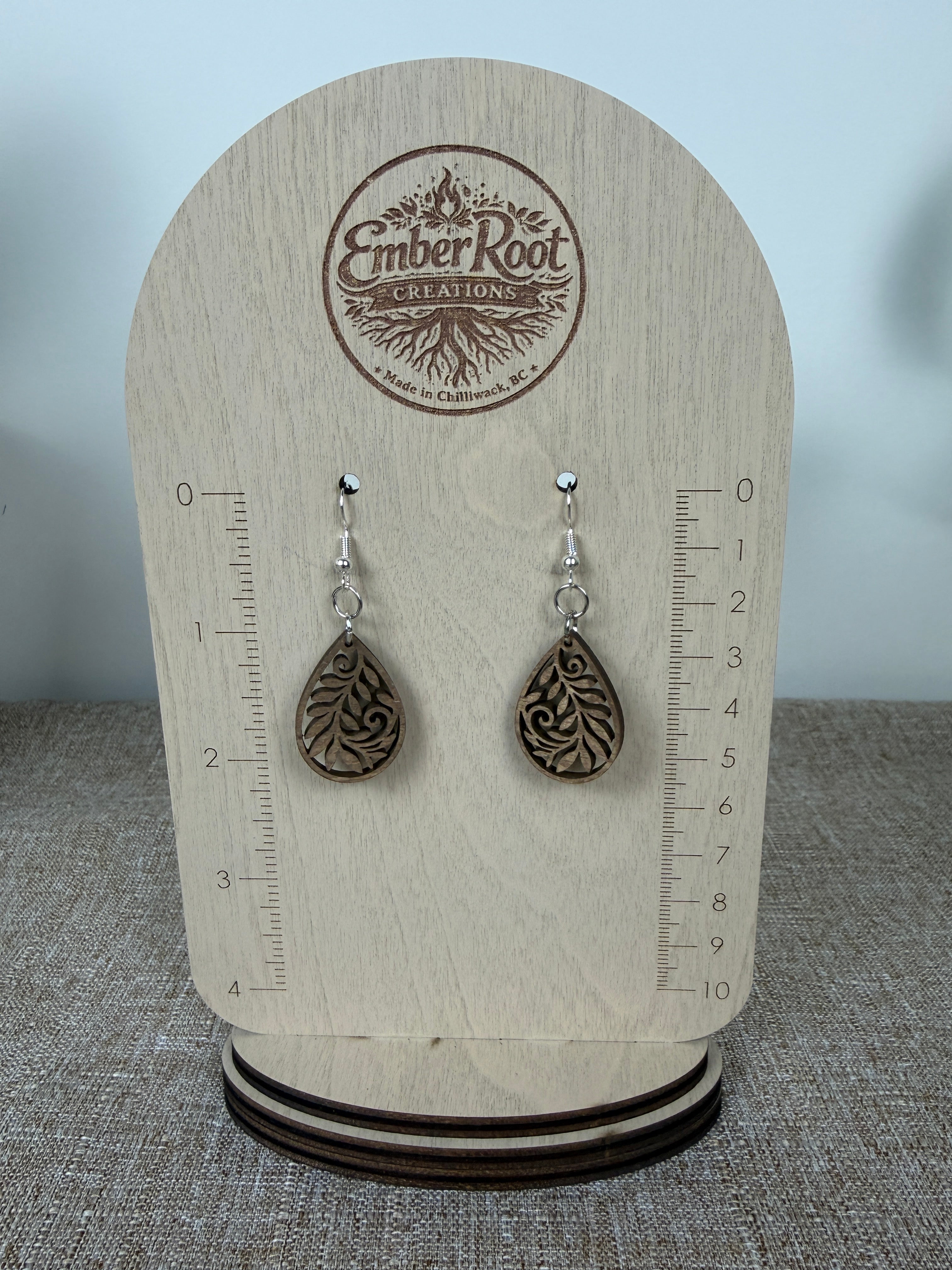 Botanical Wood Earrings: Petal | Light, Dark & Green Stain | Gold or Silver Hardware