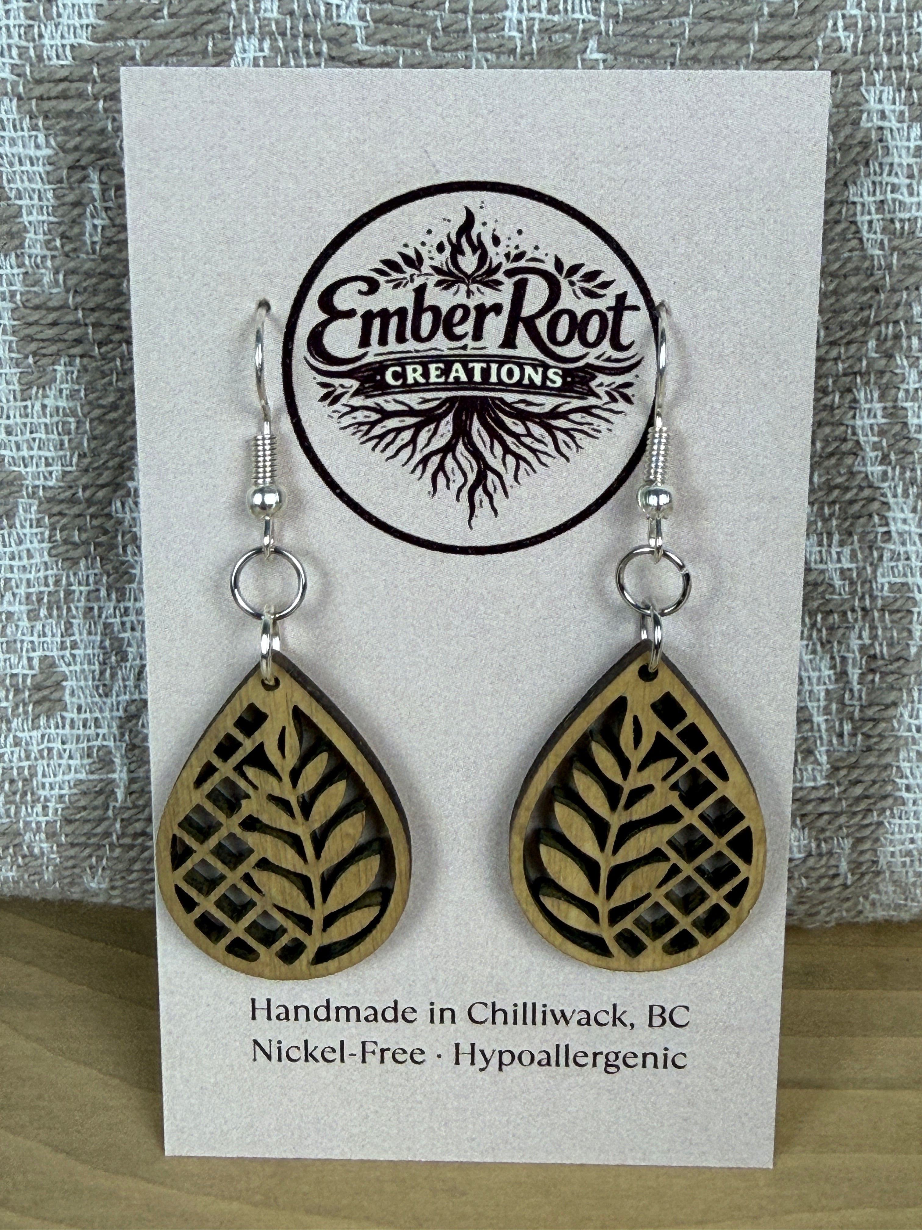 Botanical Wood Earrings: Fern | Light, Dark & Green Stain | Gold or Silver Hardware