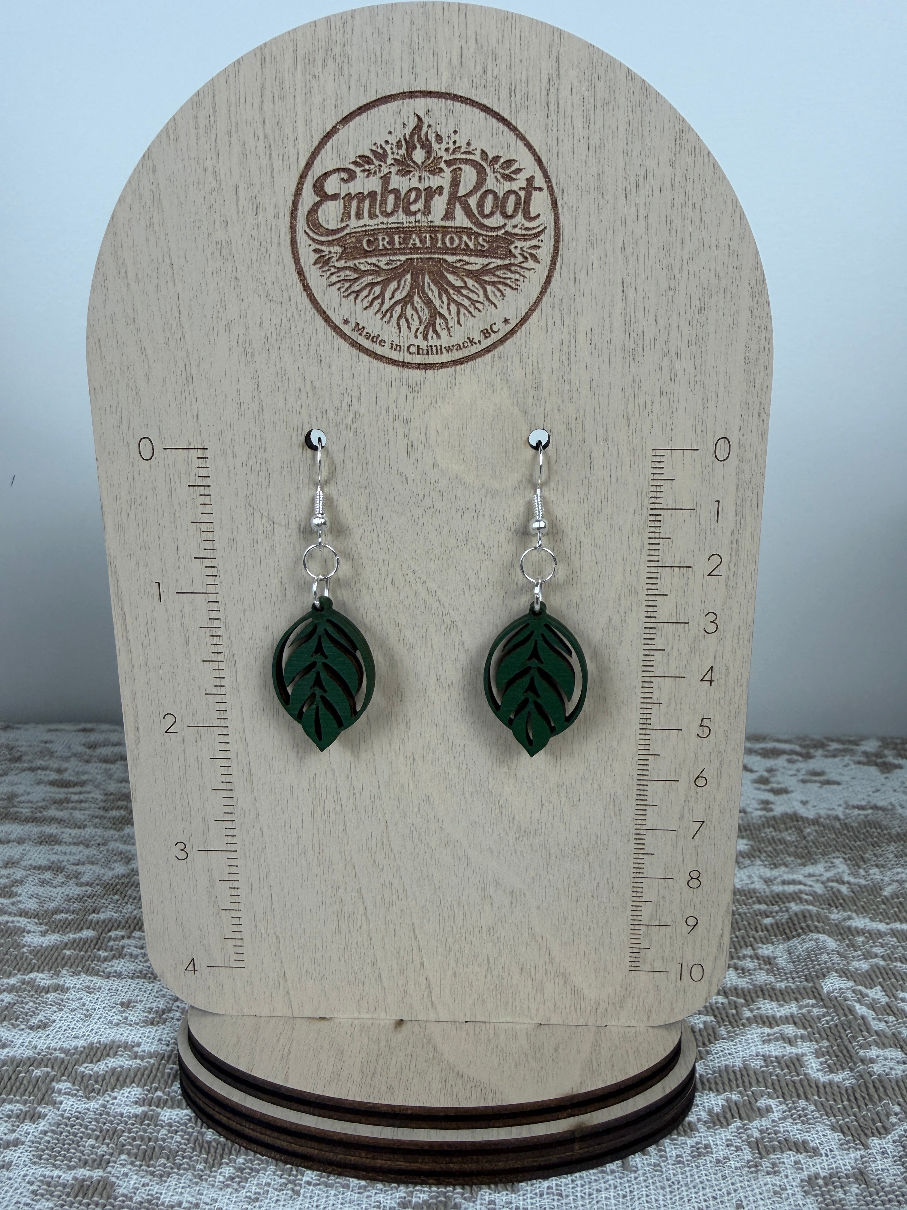 Botanical Wood Earrings: Olive | Light, Dark & Green Stain | Gold or Silver Hardware