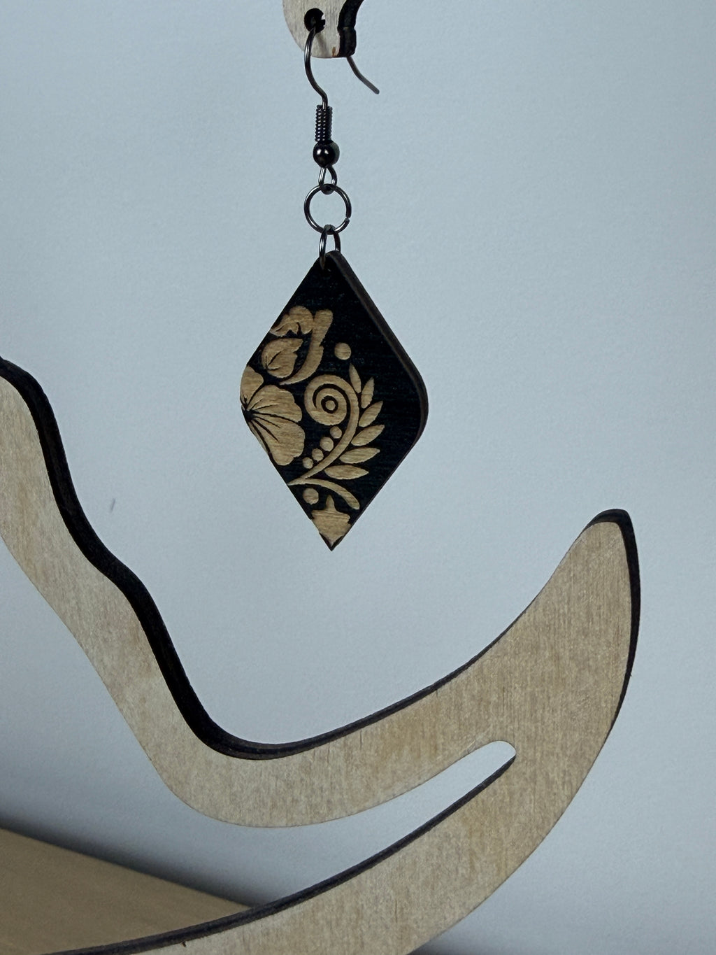 Black Botanical Vine Wood Earrings